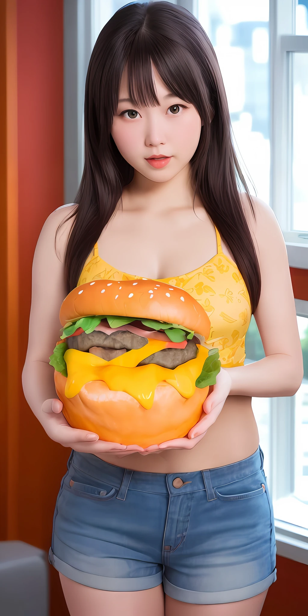 ((best quality)) (detailed)(juicy cheeseburger, vibrant and appetizing colors, mouth-watering details: 1.8) against dark background, professional color grading, centered, window lighting, sharp focus, advertising, octane, unreal, high resolution food photography, masterpiece, ultra detailed, highly detailed, high definition, perfect composition, intricate, cute and beautiful, award winning photography, sharp details, high resolution, all in pixar style, (high resolution and sharp :1.4)