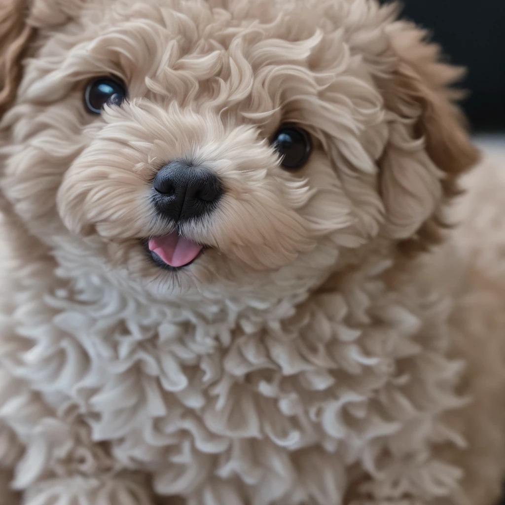 Fat Toy Poodle Standing Joy, Crisp Detail, Realistic, 8k, Close Up