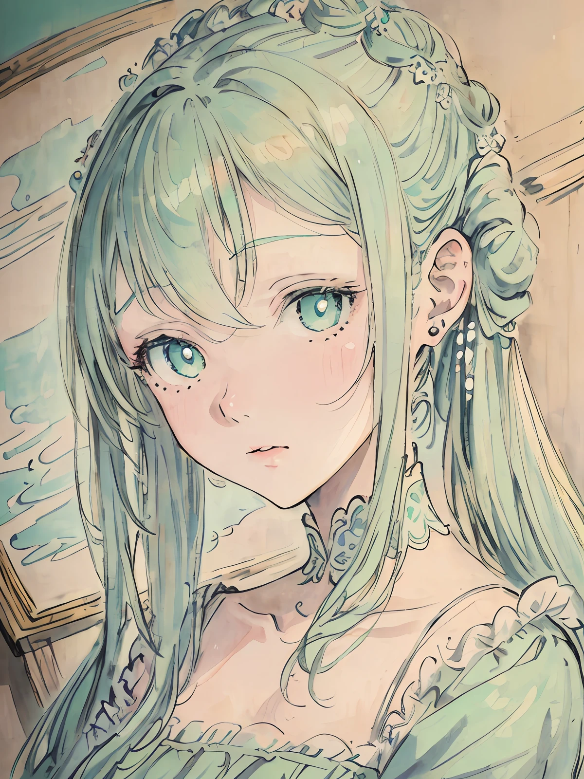 masterpiece, best quality, an extremely delicate and beautiful girl,an extremely delicate and beautiful, world masterpiece theater, ultra-detailed, highly detailed, best quality, a girl with mint hair, beautiful mint eyes, highres, extremely detailed,1girl, best quality, illustration, looking at viewer, impasto, canvas, oil painting, realistic, realist ,real