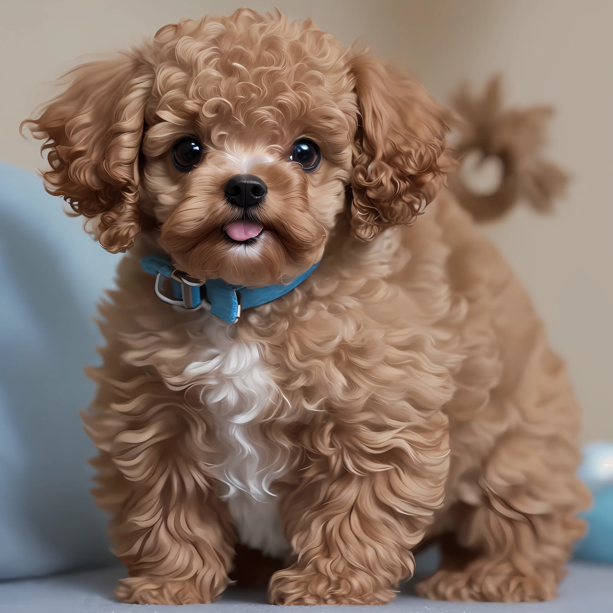 Fat Toy Poodle Standing Joy, Crisp Detail, Realistic, 8k, Close Up