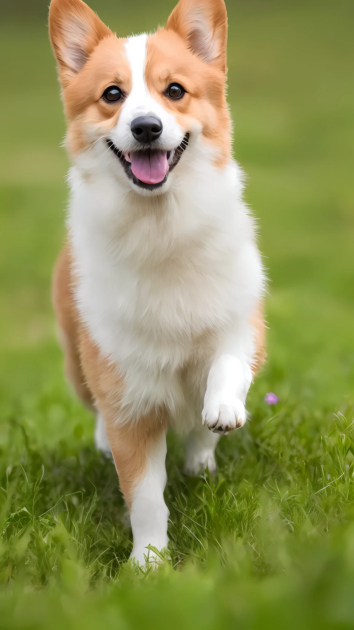 A corgi happily runs on the grass, masterpiece, 8k, high resolution, highest texture, photo--v6