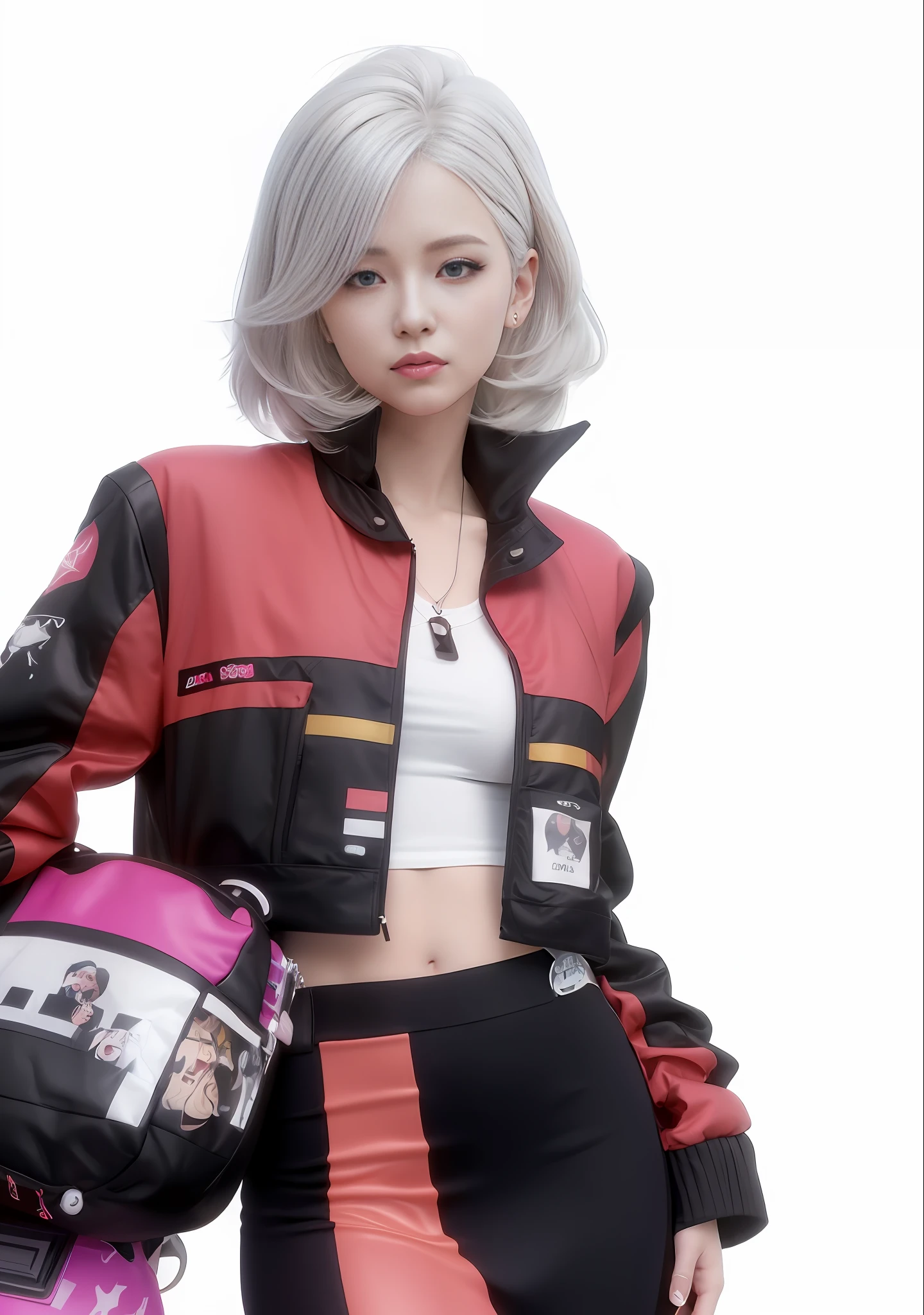 Closeup of a woman with white hair, anime style. 8k, realistic anime girl render, girl with short white hair, 3d anime style, april render, realistic anime 3d style, realistic clothing, cute 3d anime girl render, (8k, RAW photo, best quality, masterpiece:1.2 ), (realistic, photo-realistic:1.37),1girl, solo,