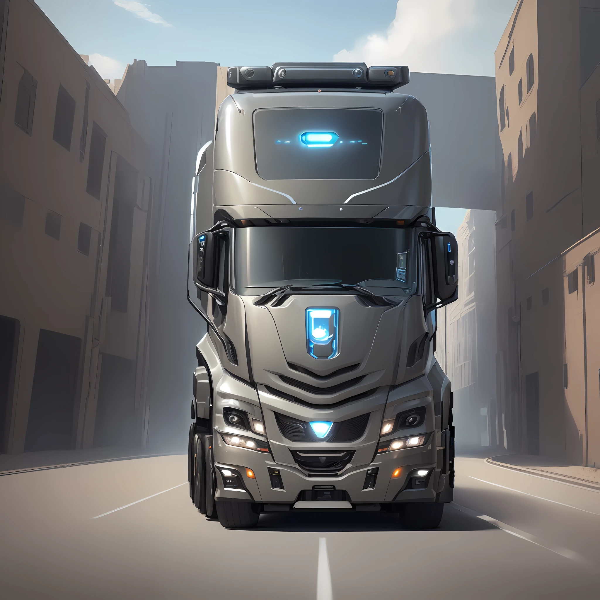 ((Masterpiece)), ((Best quality)), ((ultra-detailed)), ((8K)), ((futuristic)), ((futuristic)), ((wide)), ((none human-driven truck)), ((advanced sensor)), ((smooth surface))