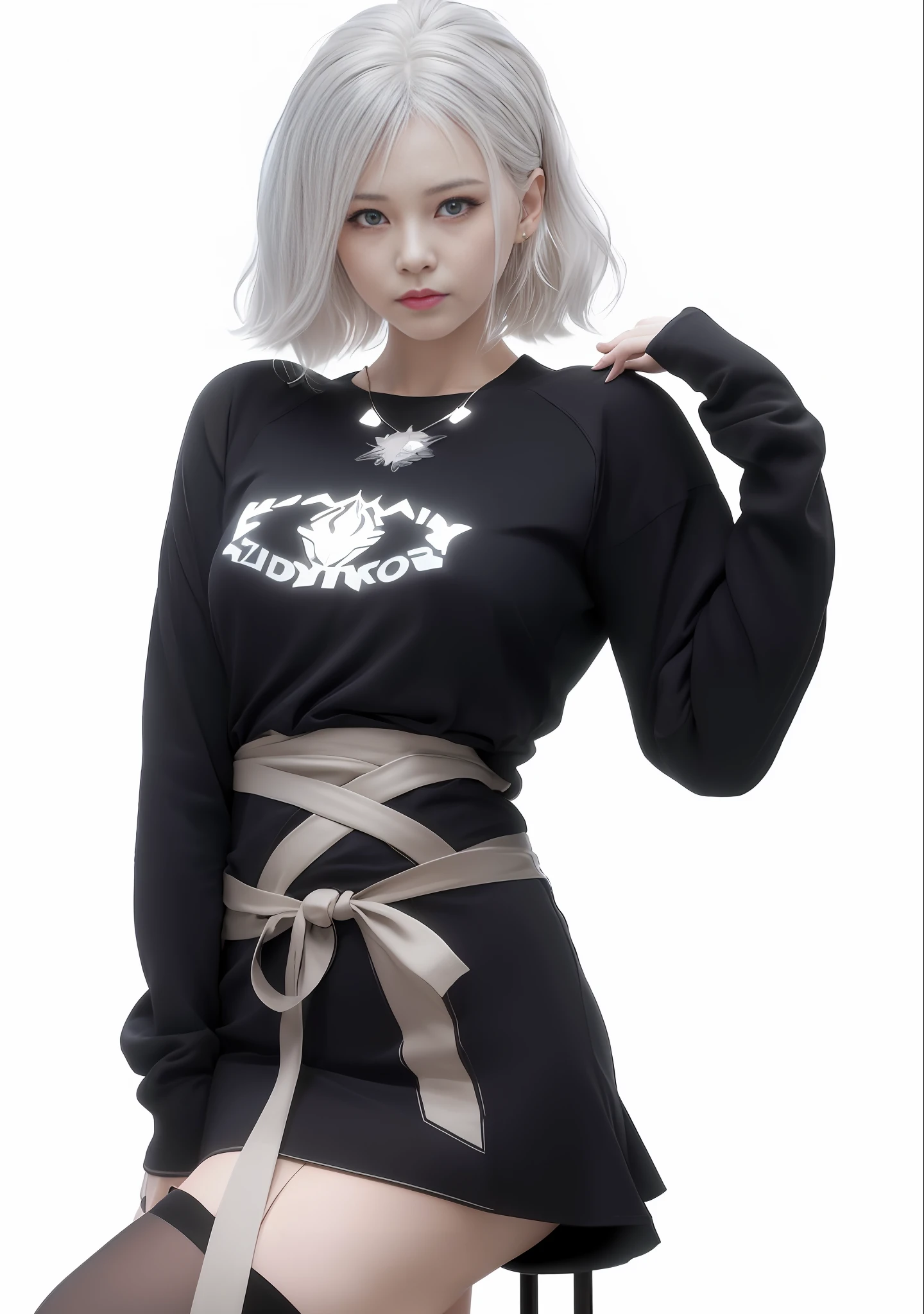 Closeup of a woman with white hair, anime style. 8k, realistic anime girl render, girl with short white hair, 3d anime style, april render, realistic anime 3d style, realistic clothing, cute 3d anime girl render, (8k, RAW photo, best quality, masterpiece:1.2 ), (realistic, photo-realistic:1.37),1girl, solo,