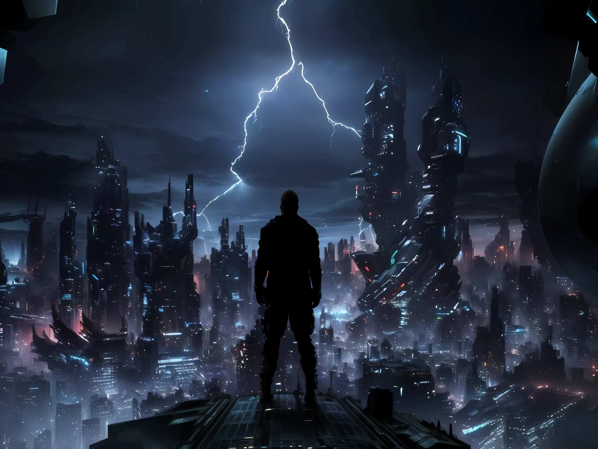 Futuristic cityscape, realistic lighting, (Abyss) masterpiece, high quality, beautiful graphics, high detail, epic sci-fi, dystopian sci-fi apocalypse