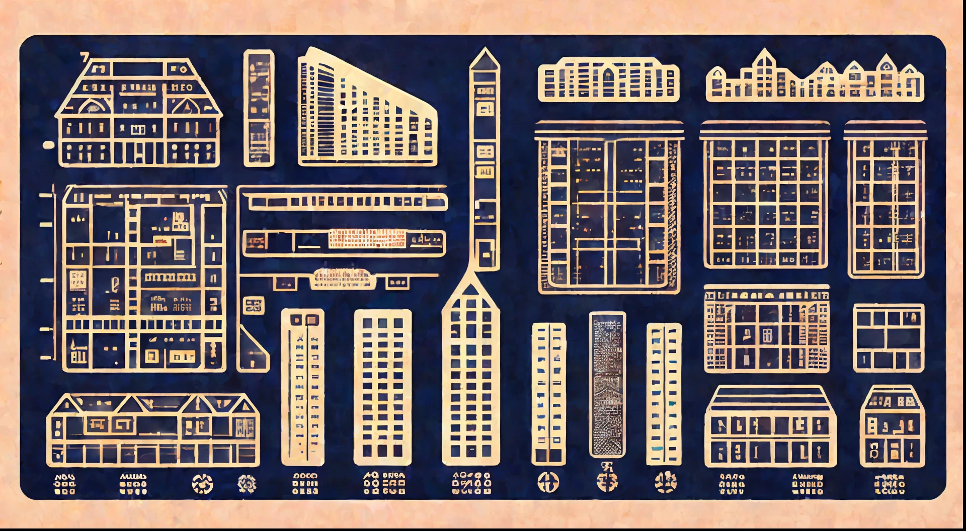 (Ultra-detailed data visualization icons, buildings, mysterious magic, complex technology and