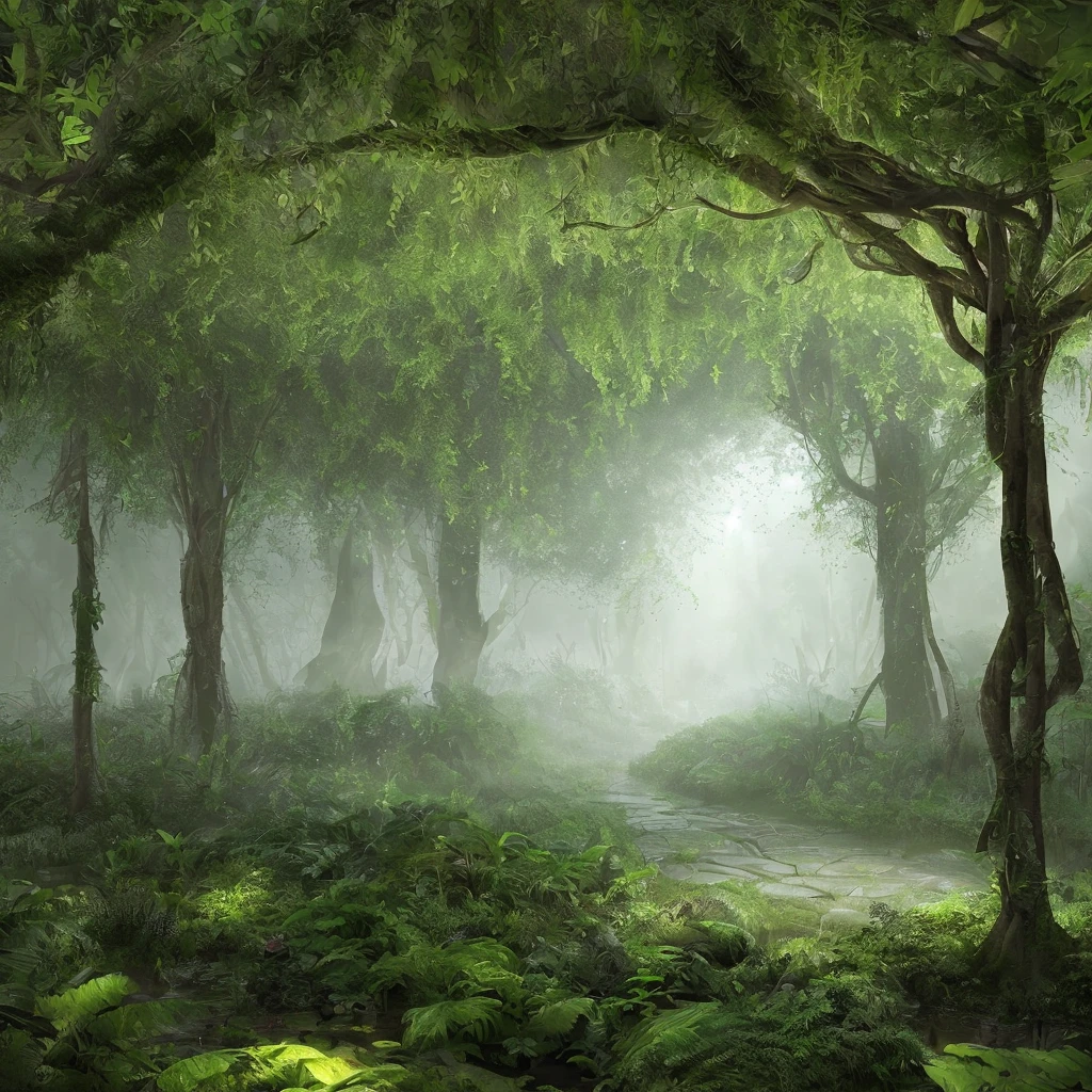 Jungle, heavy rainfall, monochrome, vines everywhere, huge wet trees, masterpiece, best quality, high quality, very detailed CG unity 8k wallpaper, oil painting, award winning photography, bokeh, depth of field, HDR, bloom , chromatic aberration, photorealism, very detailed, trending on artstation, trending on CGsociety, intricate, high detail, dramatic, midjourney art, volumetric lighting. Image size: 960x536