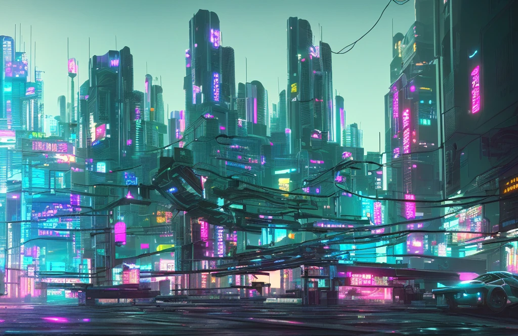 Cyberpunk city from sci-fi movie, empty street, ((ultra-detailed)), realistic, surreal, ((high quality)), ultra-detailed, crazy detail, (((photo-realistic))), 8k