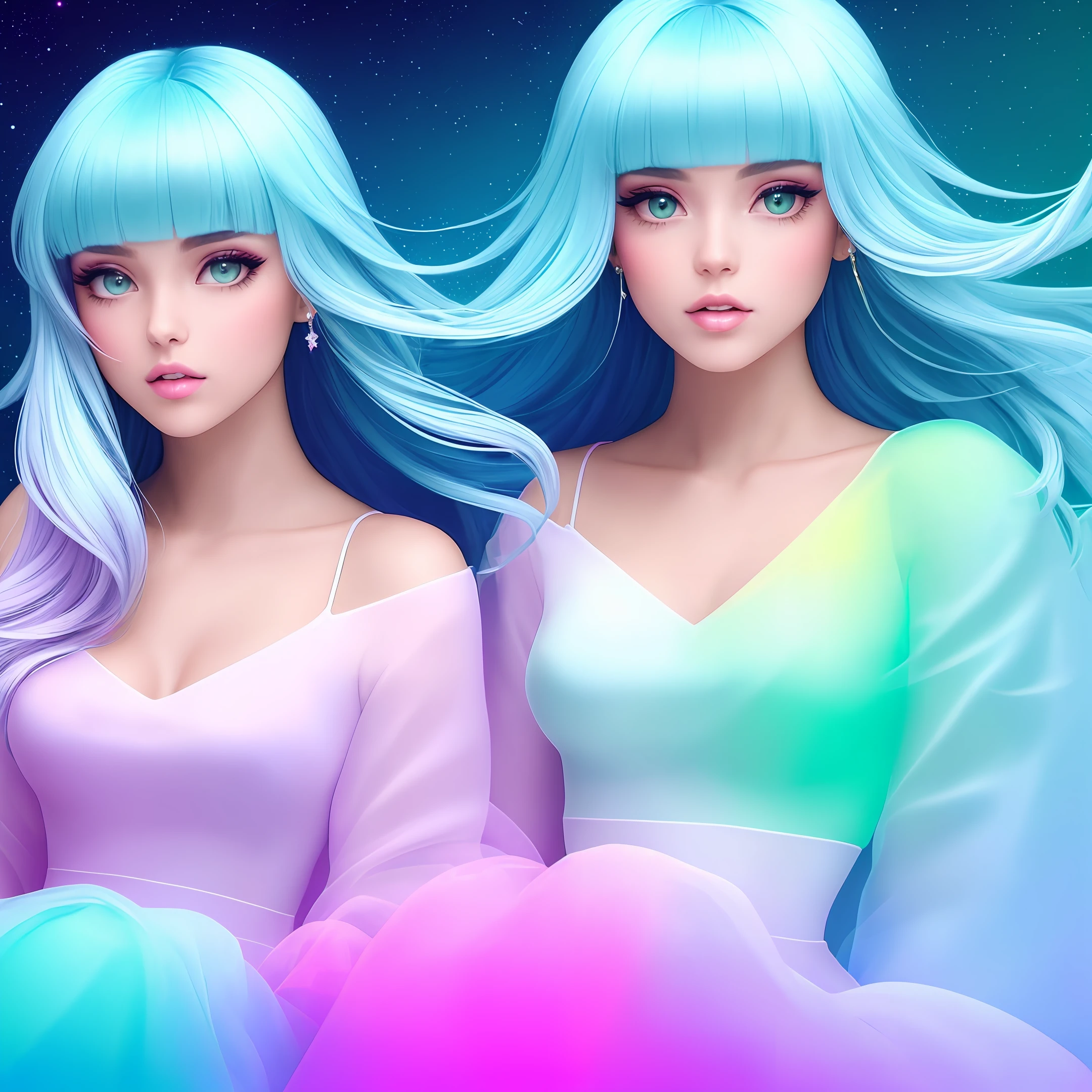 (fluorescent colors:1.4),(translucent:1.4),(retro filters:1.4), (fantasy:1.4), candy world Disney land ethereal soft fluffy soft landscape forest snowavatar Pastel pink sky green blue sparkle ethereal light pastel whimsical light rainbow stars diamonds sparkle gemstone background hyper realistic Ultra quality cinematic lighting immense detail Full hd painting Well lit,diagonal bangs,
collared dress,on side
masterpiece, best quality,realskin,(portrait:1.5), 1girl, blunt bangs, long hair