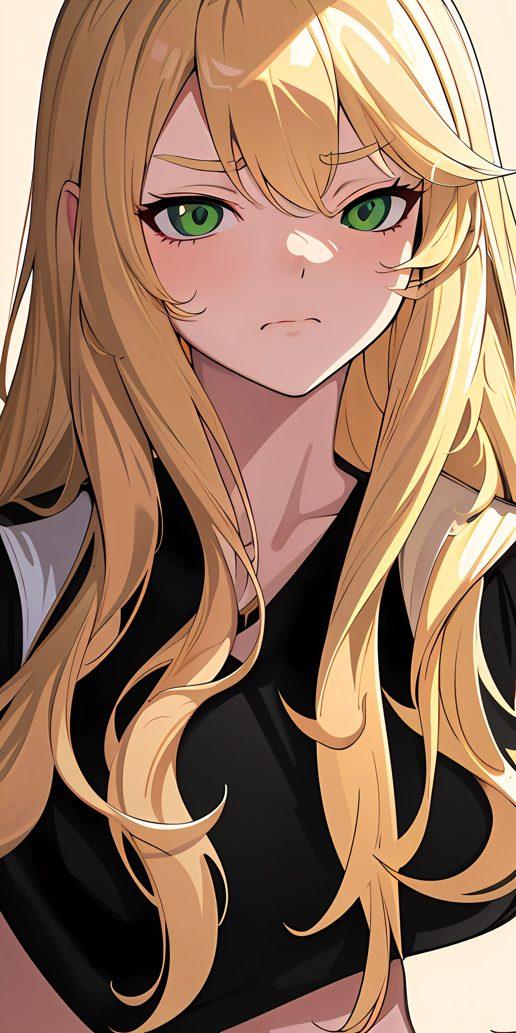 ((masterpiece)), ((best quality)), strong outlines, digital art, perfection, 1girl, solo, solo focus, portrait, sticker, one eye closed, annoyed, beautiful, white background, long hair, strong outlines, , ((blonde beige hair:1.3)), green eyes, super long hair, ((wavy hair)), featured on pixiv, trending on artstation