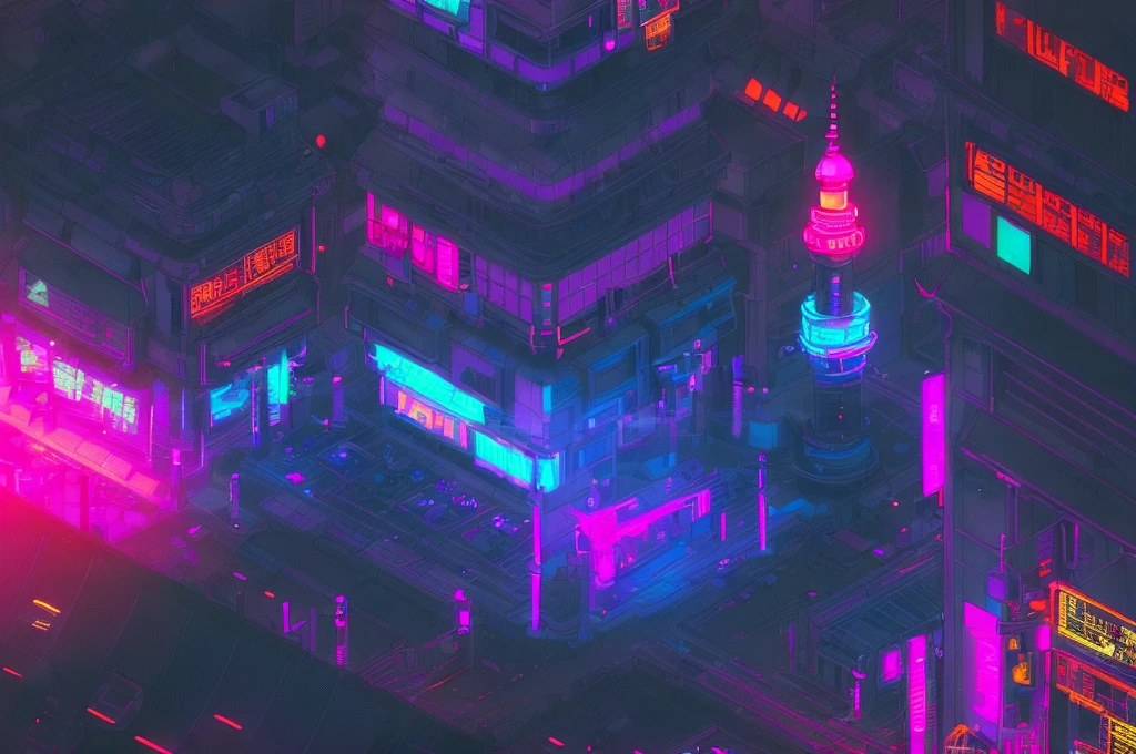 a close up of a city at night with a clock tower, detailed neon cyberpunk city, cyberpunk art style, cyberpunk shading, inspired by Liam Wong, cyberpunk pixel art, anime style cityscape, hyper realistic cyberpunk city, cyberpunk dreamscape, cyberpunk cityscape, cyberpunk streets at night, in cyberpunk city, detailed cyberpunk illustration, busy cyberpunk metropolis, night cyberpunk city, cyberpunk street