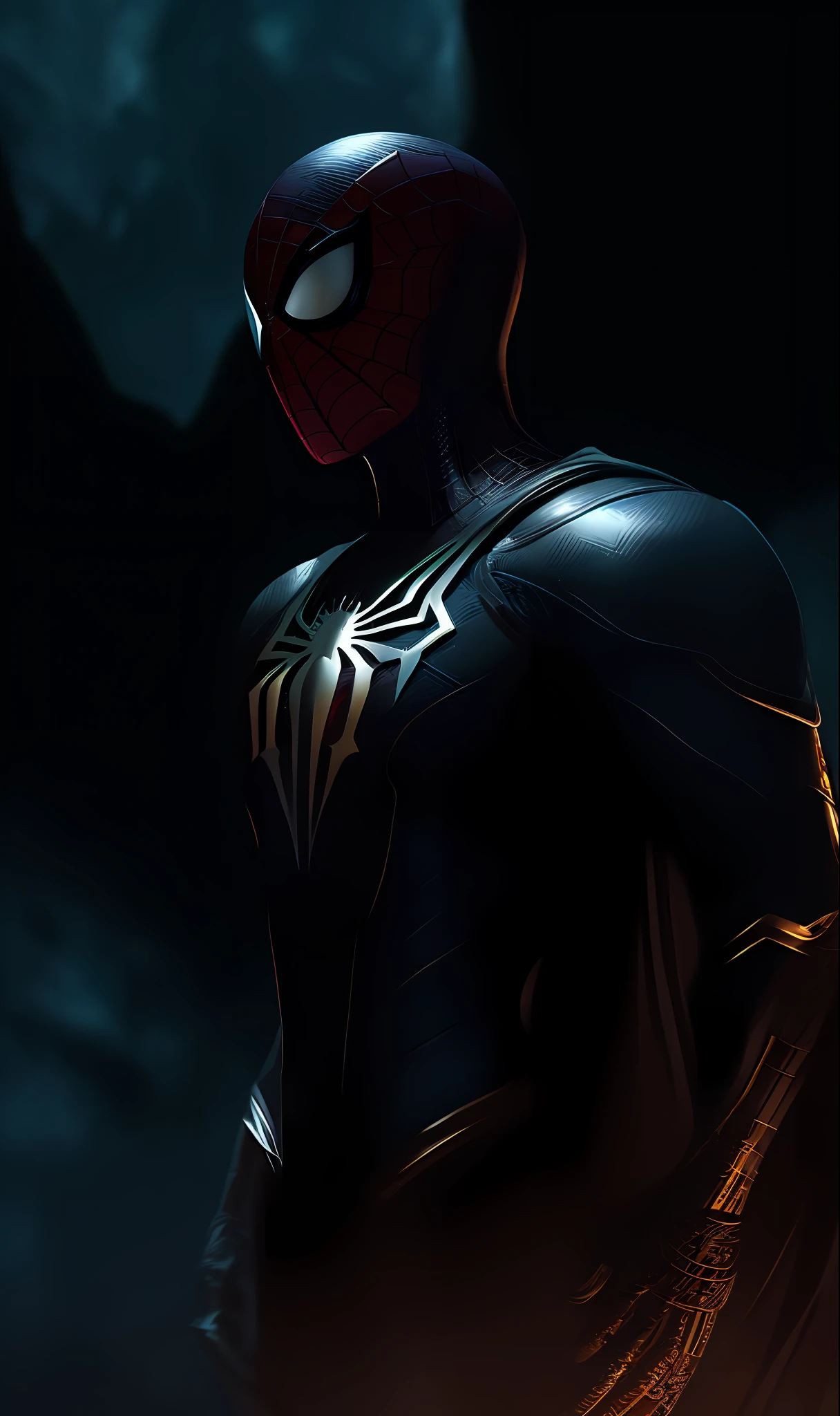 full body shot of spiderman in white and gold armour style suit, no mask on, white cape, looking at center camera, perfect composition, beautiful detailed intricate insanely detailed octane render trending on artstation, 8 k artistic photography, photorealistic concept art, soft natural volumetric cinematic perfect light, chiaroscuro, award - winning photograph, masterpiece, oil on canvas, raphael, caravaggio, greg rutkowski, beeple, beksinski, giger, trending on artstation, sharp focus, studio photo, intricate details, highly detailed, night city background, by greg rutkowski