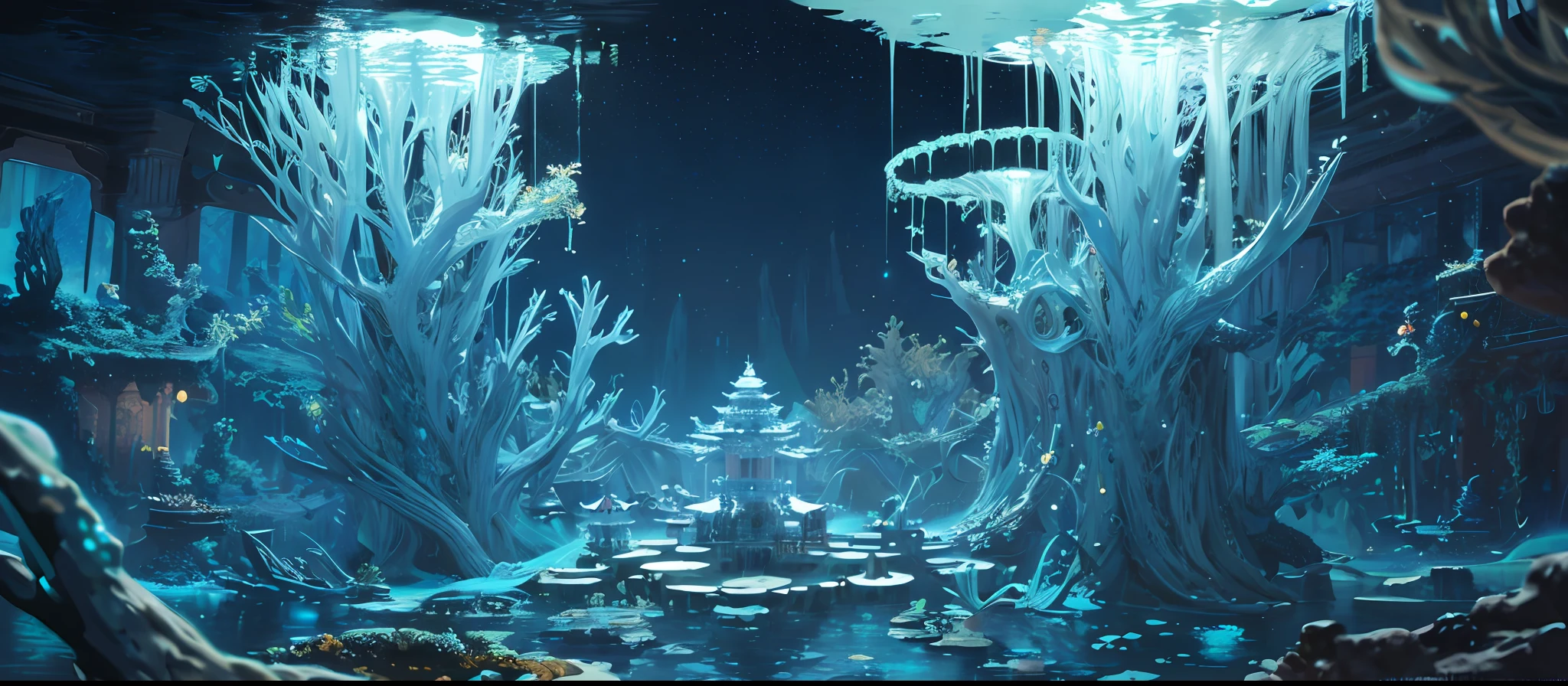 Masterpiece, best quality, high resolution, 8k, RAW photo,, (undersea nebula: 1.3), milky way, celestial body, ocean, (mandala), sunken ruins, (underwater, underwater city) China in the deep sea Forbidden City Palace, Deep Sea Dragon Palace, Crystal Palace Mermaid swimming around, decorated with coral and gold, masterpiece, best quality, high quality, extremely detailed CG unity 8k wallpaper, oil painting, award winning photography, bokeh, depth of field, HDR, halos, chromatic aberration, photorealism, very detailed, trending on artstation, trending on CGsociety, intricate, high detail, dramatic, midjourney art, volumetric lighting
