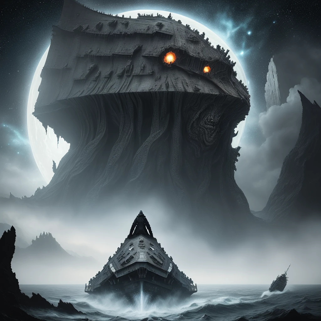 realistic horror of massive space [squid|octopus], lovecraft insprired, tentacles, realistic, horror, holding damaged star destroyer from star wars