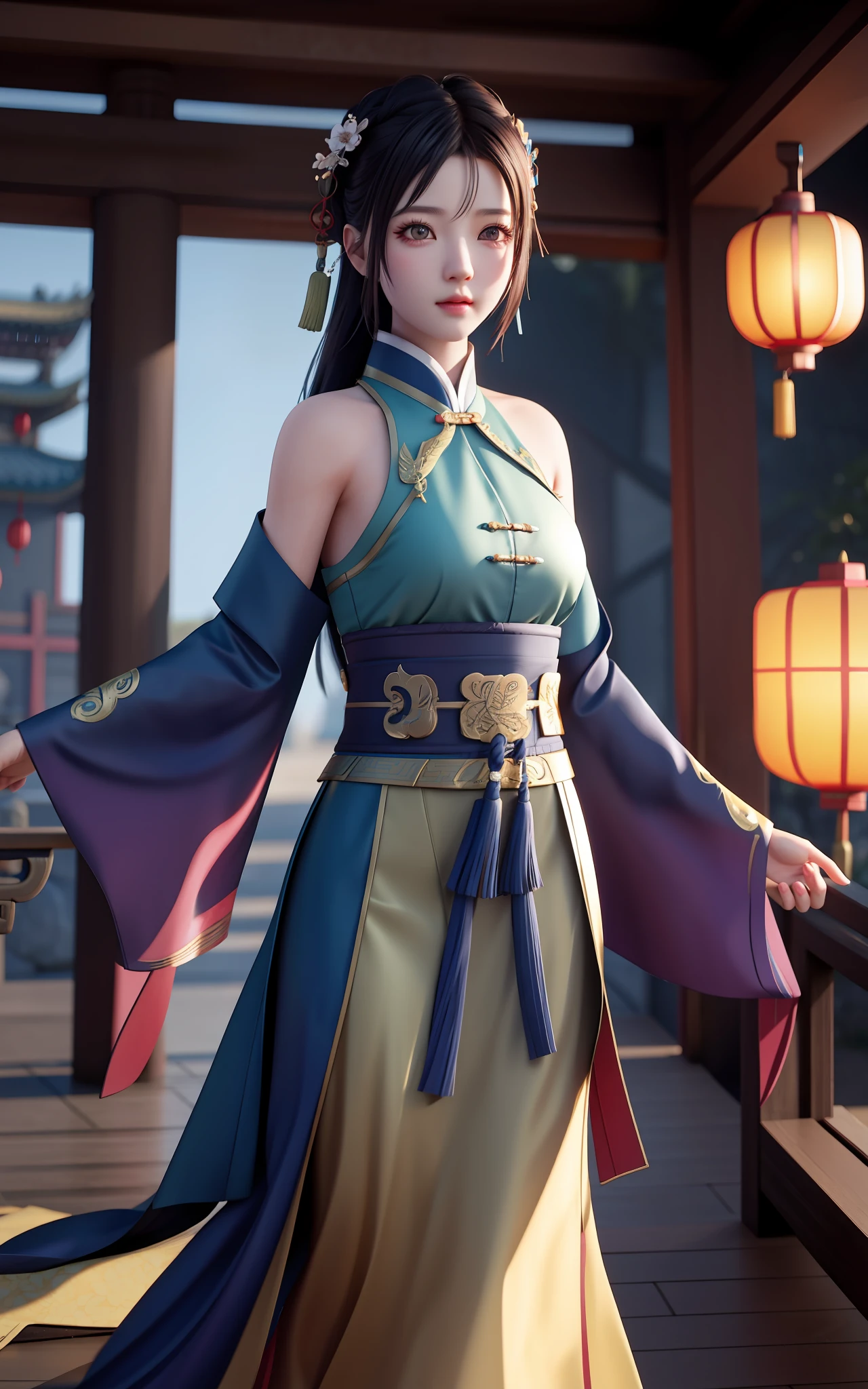 {high quality}, octane render, Ultra HD, depth of field, epic, cinematic, ancient China, 1girl, cute face, solo,
