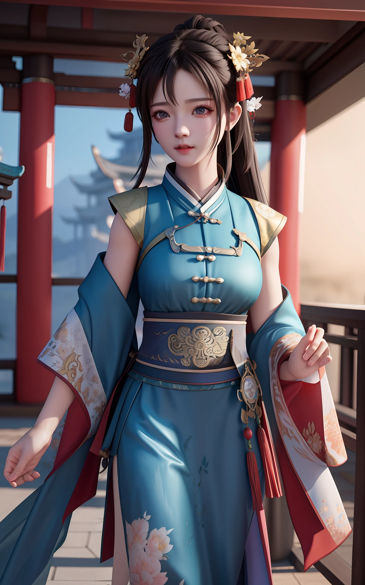 {high quality}, octane render, Ultra HD, depth of field, epic, cinematic, ancient China, 1girl, cute face, solo,