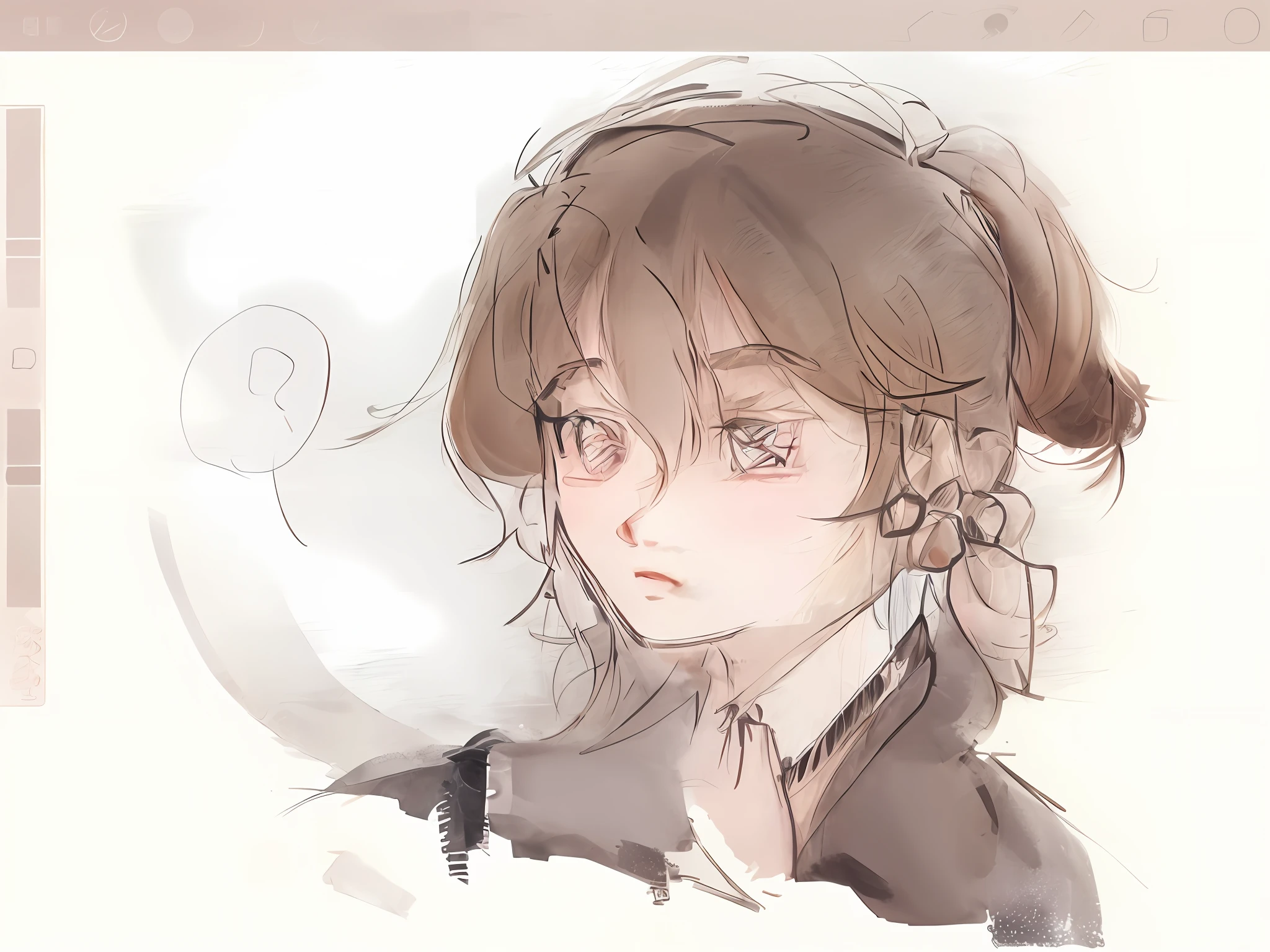 sketching a girl with a ponytail and a bow in her hair, detailed anime face, detailed anime soft face, detailed but rough, sketchy artstyle, anime sketch, line sketch!!, flat anime style shading, lowres, procreate, clean anime outlines, with out shading, detailed portrait of anime girl, line sketch, thick outlines, rough sketch, sketched