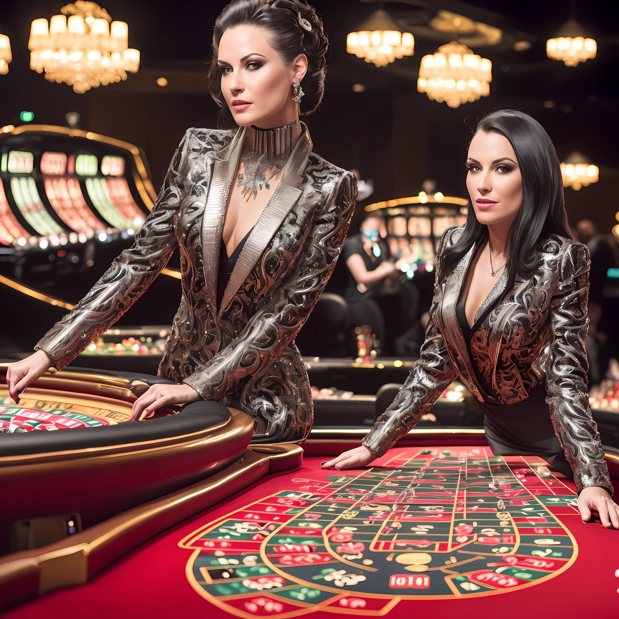 At a glamorous casino night, a confident woman effortlessly navigates the blackjack and poker tables, leaving her opponents in awe with her strategic skills and calculated moves. 8K. RAW image. Captured with a Canon EOS 5D Mark IV. High quality. High resolution image. Fine-art print. Stock photo. HQ. Sharp details. Beautiful. Cinematic lighting. Hyper-maximalist & hyper-detailed. Award-winning photography. Clean sharp focus. Significant textile textures. Crystal clear feel. Magazine photography. Advertising photography. High Quality. HD. Perfect shading.