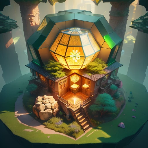 A square rounded edged terrarium, hall full of warter, with a rock inside, metalic neon lights, cinematic 4D, unreal engine, intrinsic details, hight detailed, 12k