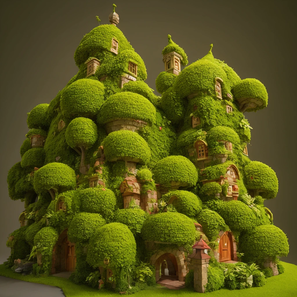 The ant nest SLG architecture castle made of plants, using the perspective of SLG architecture, the light comes from the upper left corner