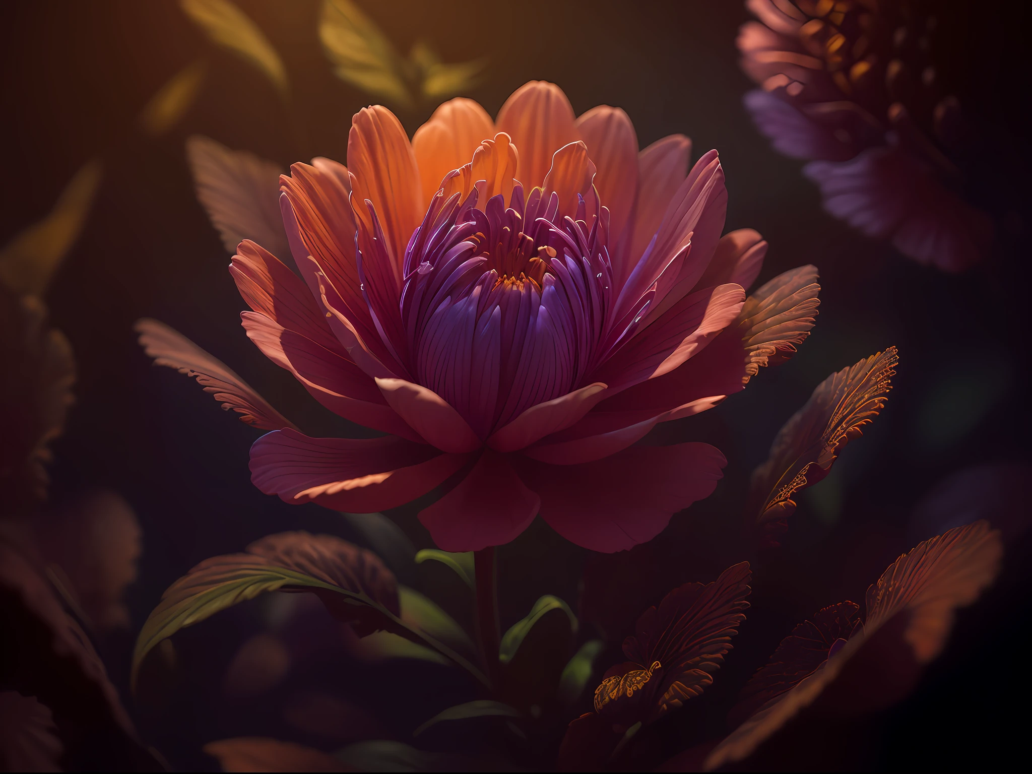 A flower by Casey Weldon, Olga Kvasha, Miho Hirano, hyperdetailed intricately detailed gothic art trending on Artstation triadic colors Unreal Engine 5 detailed matte painting, deep color, fantastical, intricate detail, splash screen, complementary colors, fantasy concept art, 8k resolution, gothic deviantart masterpiece, (dark shot:1.4), art by greg rutkowski and artgerm, soft cinematic light, adobe lightroom, photolab, hdr, intricate, highly detailed, (depth of field:1.4)
