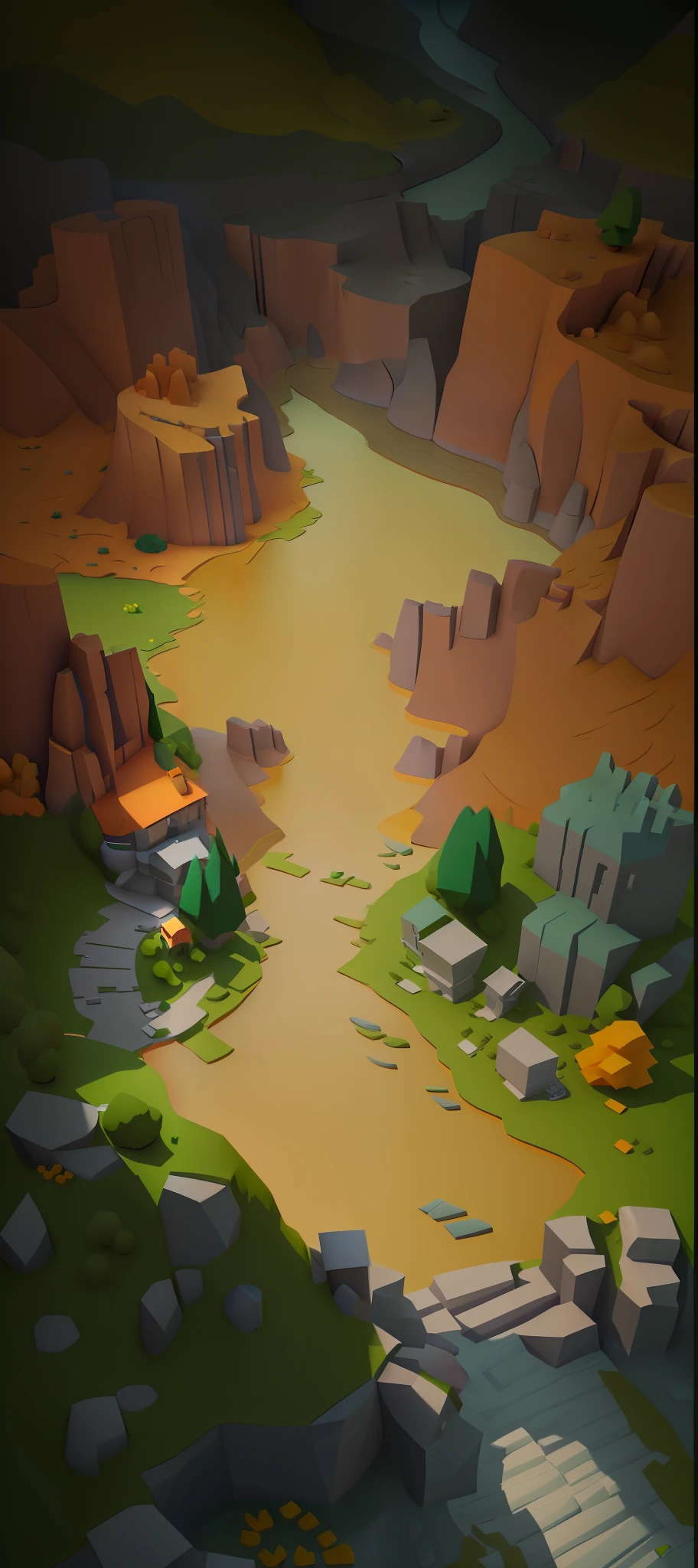a close up of a cartoon style landscape with a river, stylized as a 3d render, stylized 3d render, 3 d render stylized, super detailed color lowpoly art, high quality lowpoly art, stylized game art, rendered in unity 3 d, 3 d stylize scene, stylized concept art, a low poly render, stylized shading