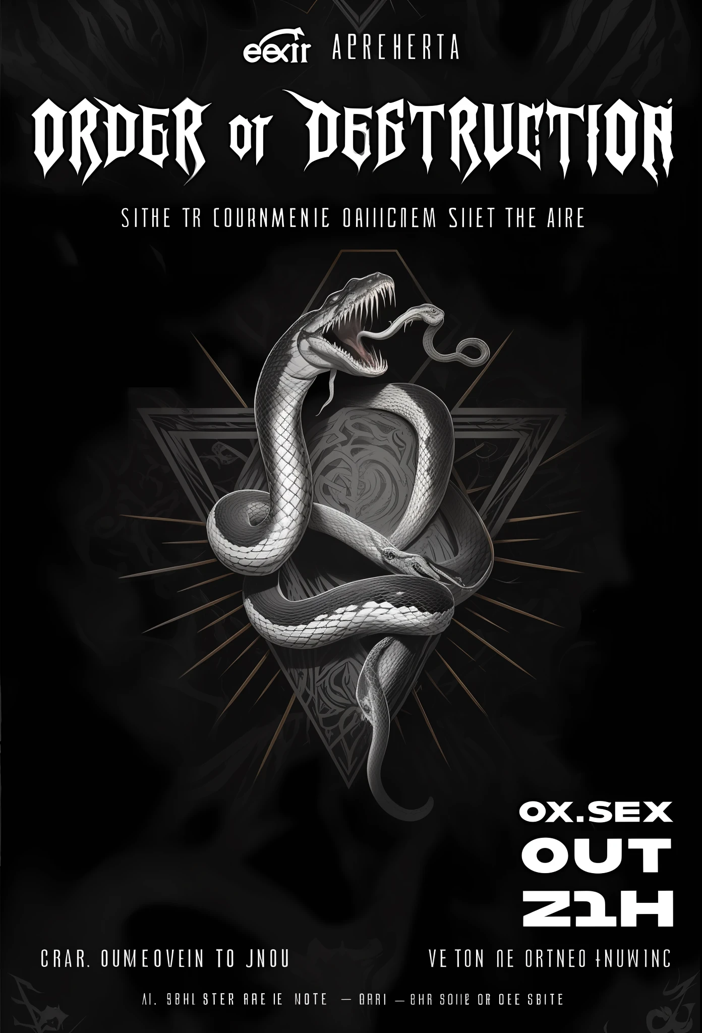 a poster for a concert with a snake and a snake on it, poster tour, concert poster, black metal concert flyer, pitchblack sky, see you on the other side, venomize, grows, by João Artur da Silva, poster, exterminatus on earth, ouroboros, alchemical still, by Sebastian Vrancx, original sin