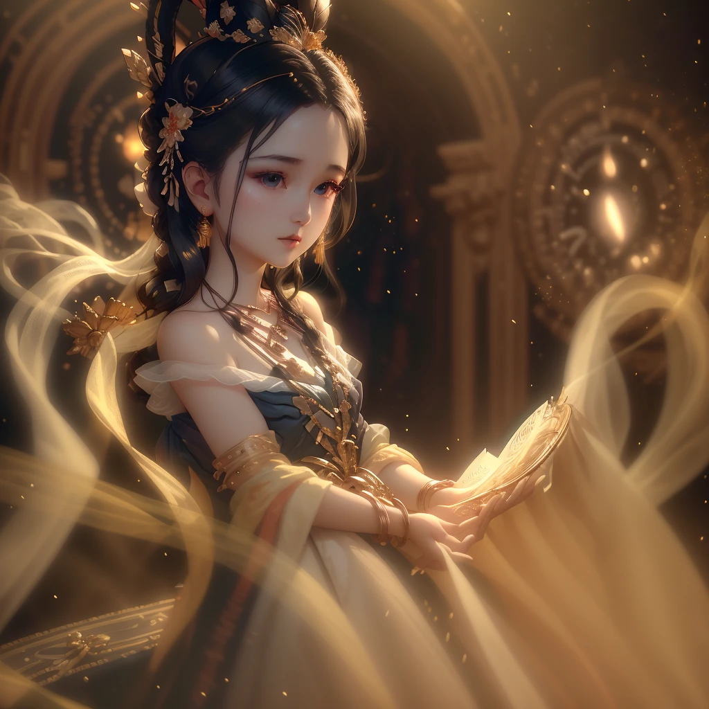 Best Quality, Masterpiece, High Resolution, 1girl, Porcelain Dress, Hair Accessories, Necklace, Jewelry, Beautiful Face, Physically, Tyndall Effect, Realistic, Dark Studio, Rim Lighting, Duotone Lighting, (High Detail Skin : 1.2), 8k uhd, dslr, soft light, high quality, volume light, candid, photo, high resolution, 4k, 8k, bokeh