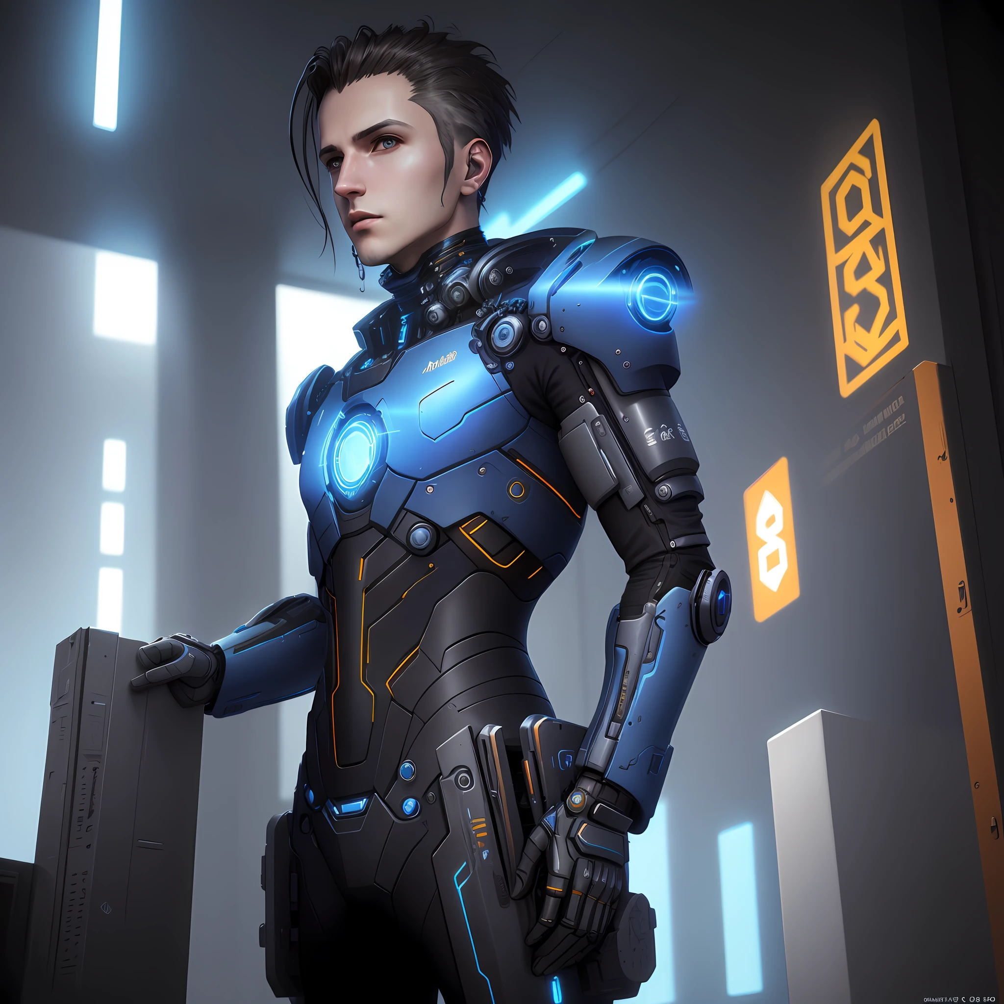 max machina, quixel megascans rendering, blue background, cyberpunk art, --c 100 --s 750 --q 2 --v 5.1