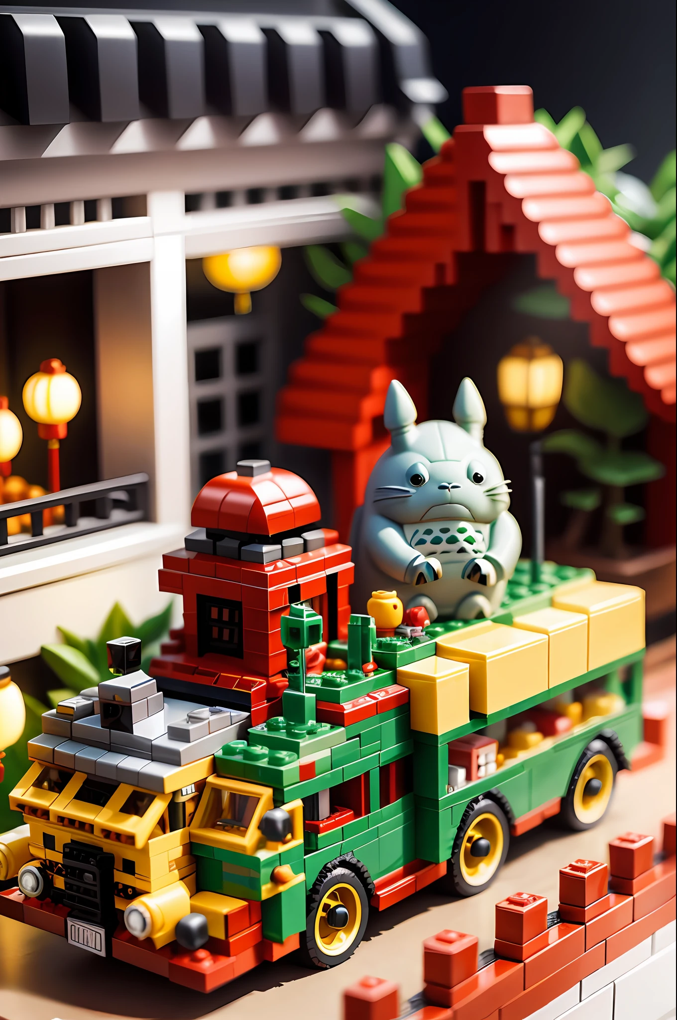 totoro catbus, LEGO Chinese New Year scene, highly detailed, super high resolution, 8K ultra high definition --v6