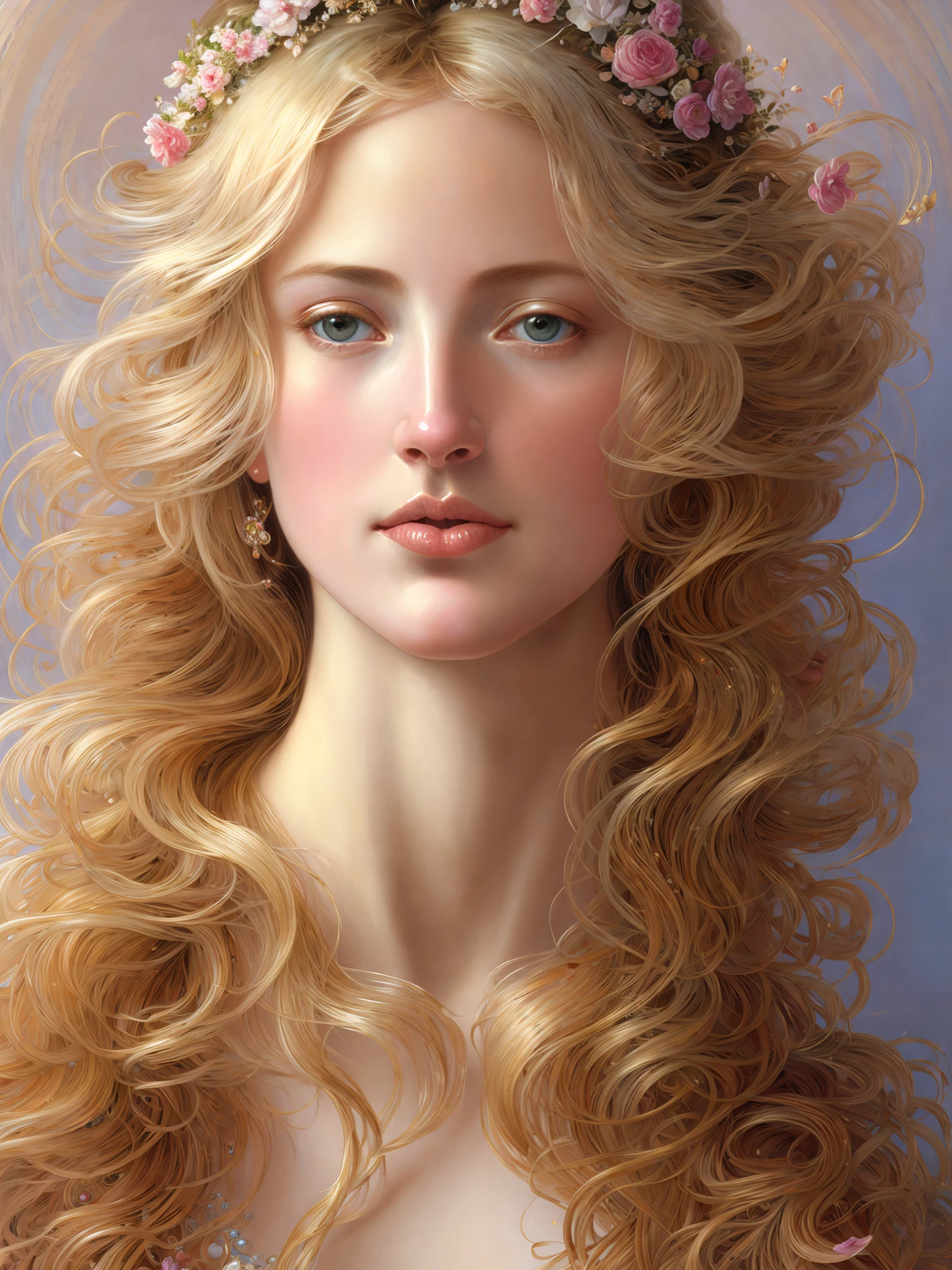 painted portrait of aphrodite sticking out tongue, goddess of love, greek goddess, female 42 years old, square face, blonde hair, brown eyes, mature, beautiful, fantasy, intricate, elegant, highly detailed, digital painting, art station, concept art , soft, sharp focus, illustration, art by Gaston Bussiere and Alphonse Mucha