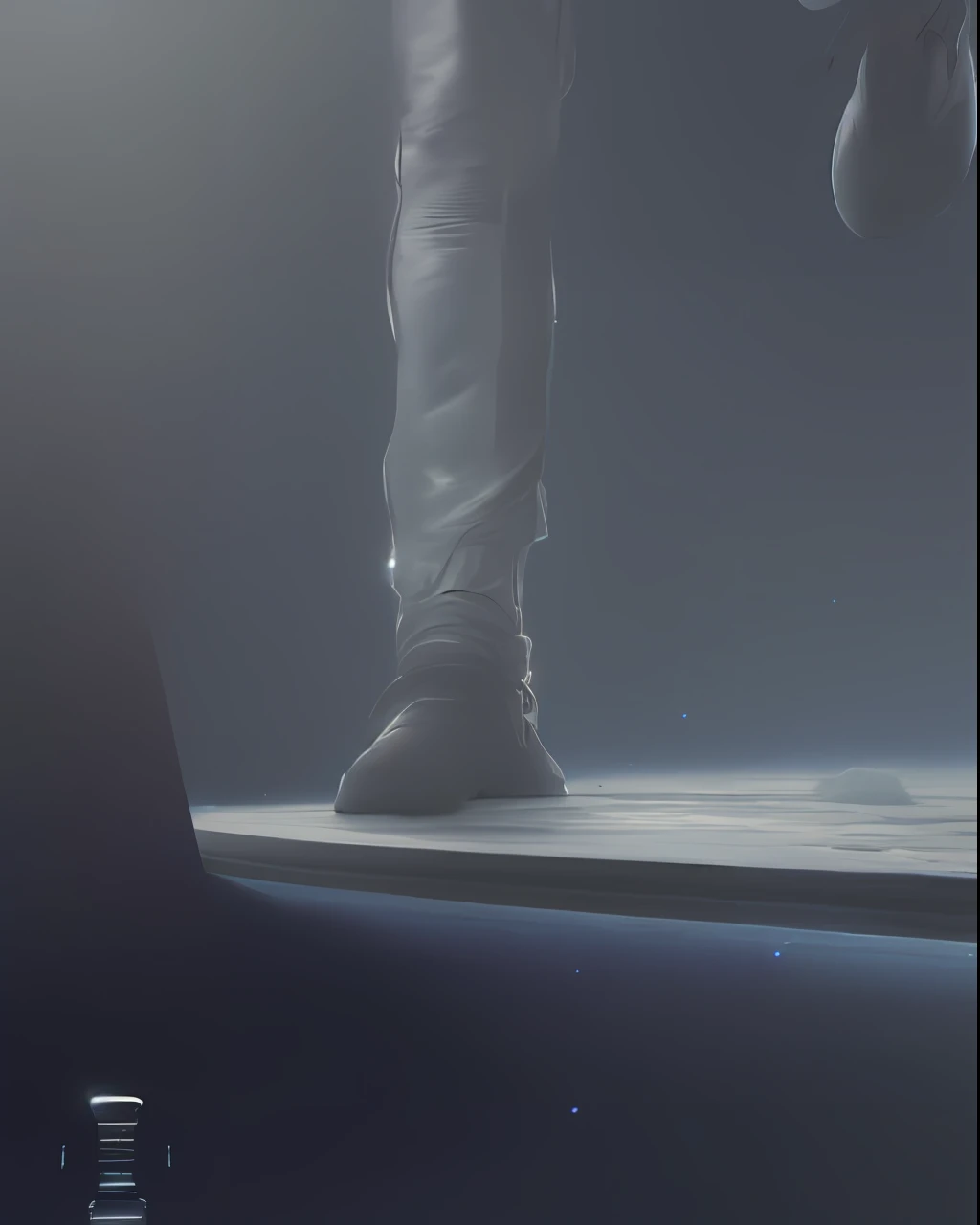 Large fat reptilian bipedal alien humanoid with labcoat on holds an old slab of an artifact in his hands, the slab has strange symbols in it, the class is quite dim besides small bits of lights coming from monitors and machines
