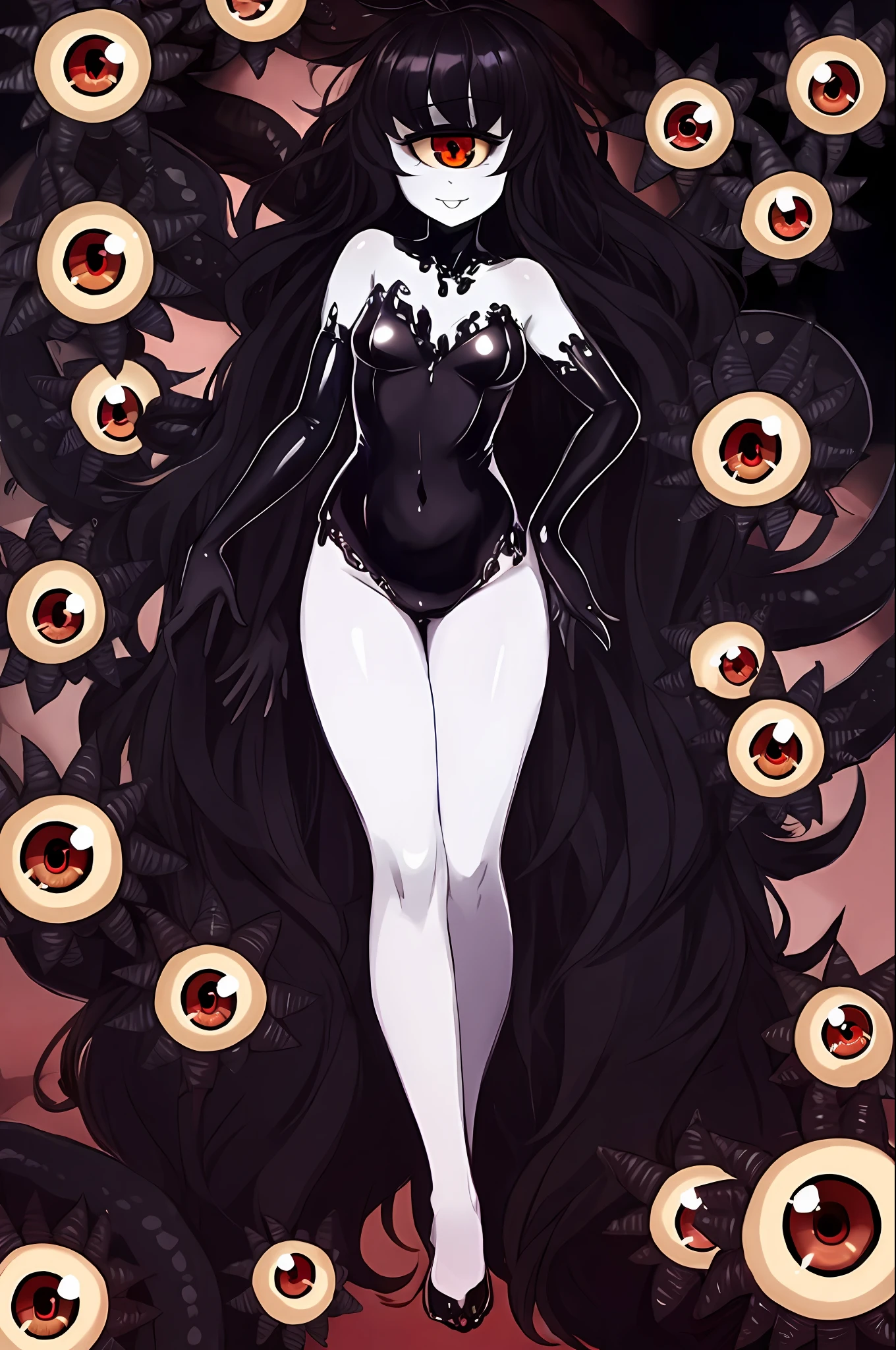 1girl, gazer \(monster girl encyclopedia\) cyclops, one-eyed, gazer, eyes, tentacles, full body, colored skin, mature female,, masterpiece, best quality, masterpiece,