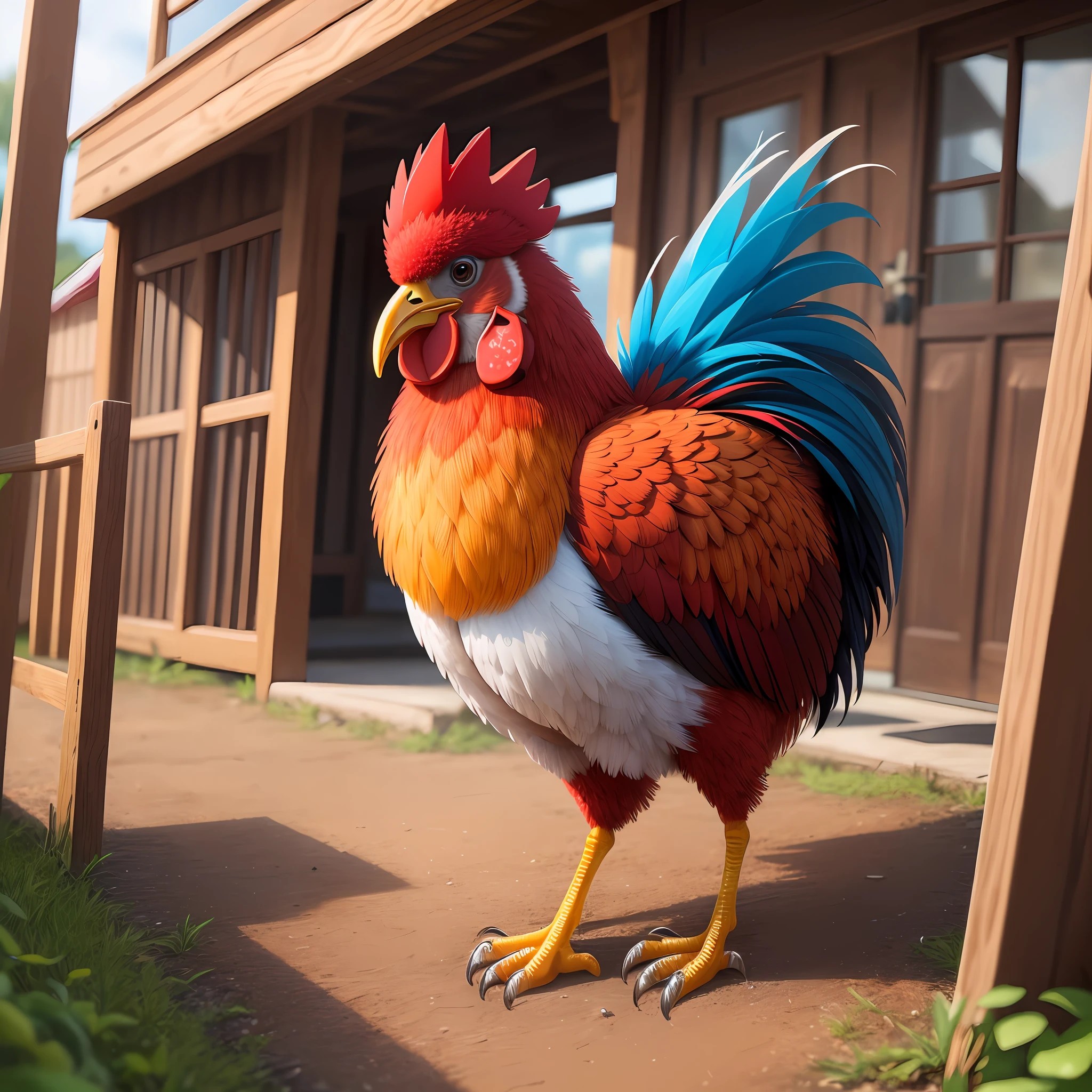 best quality, 8k, photography, canvas, rooster, miniature, bright and clean,