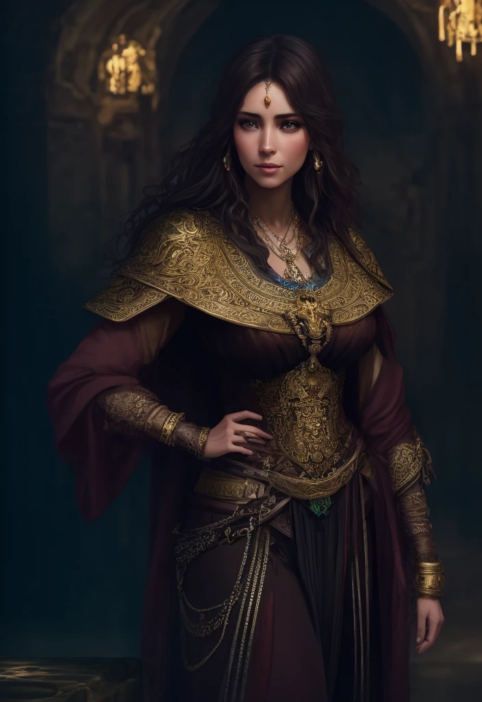 photorealistic beautiful latin woman, messy brown hair, pirate, full body, cover, hyperdetailed painting, luminism, Bar lighting, complex, ancient greek clothes, messy brown old clothes, 4k resolution concept art, Artgerm, WLOP, Alphonse Mucha, 3d render, octane render, intricately detailed, cinematic, trending on artstation | Isometric | Centered hipereallistic cover photo awesome full color, hand drawn, dark, gritty, realistic mucha, klimt, erte .12k, intricate. hit definition , cinematic,Rough sketch, mix of bold dark lines and loose lines, bold lines, on paper, Full body.