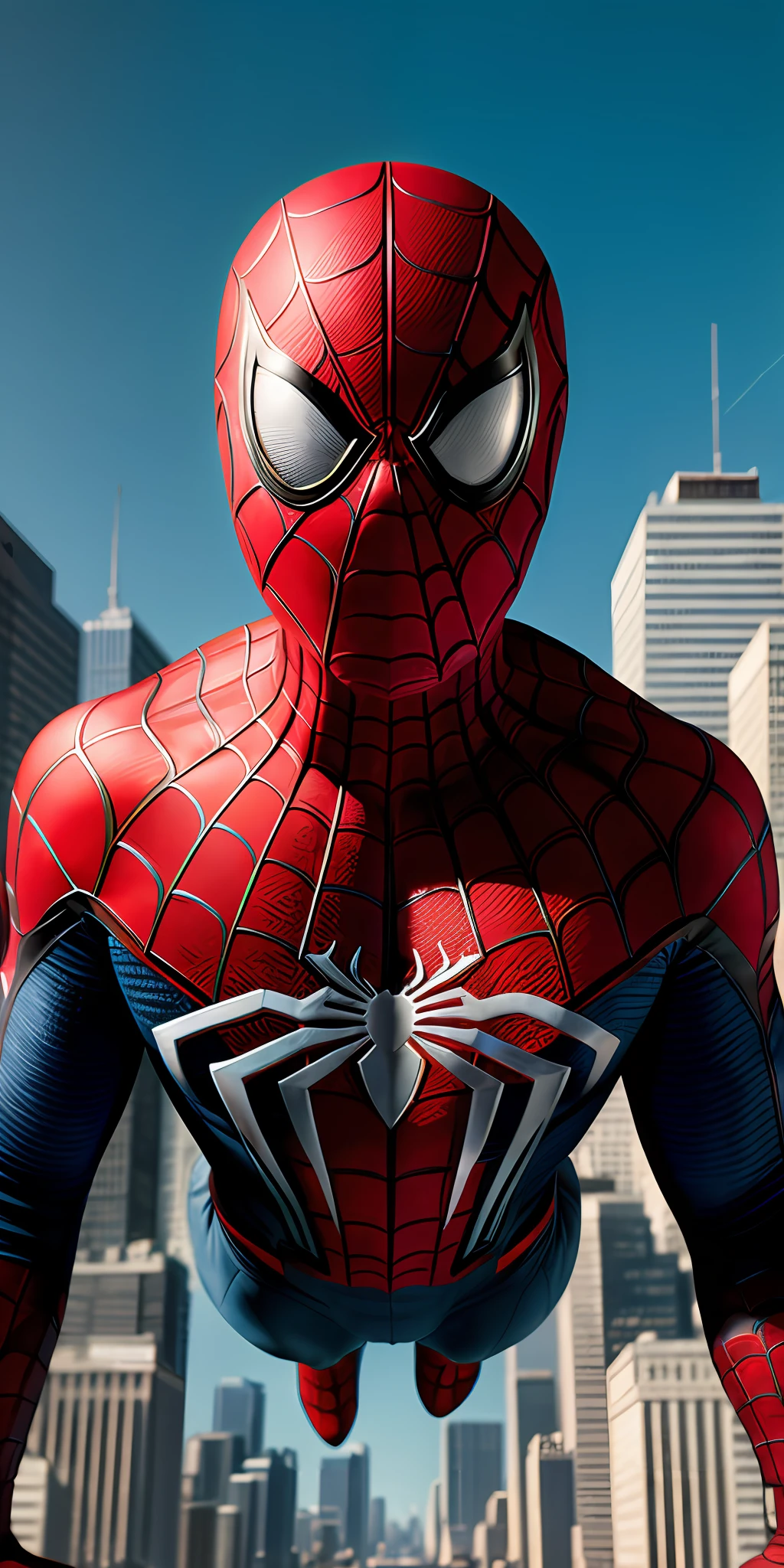 spider man (( proud expression)), masterpiece, best quality, ultra-detailed, ground, city background, shadows, contrast, clear sky, analog style (look at viewer:1.2) (skin texture) (film grain:1.3), ultra-high resolution, octane render, 16k