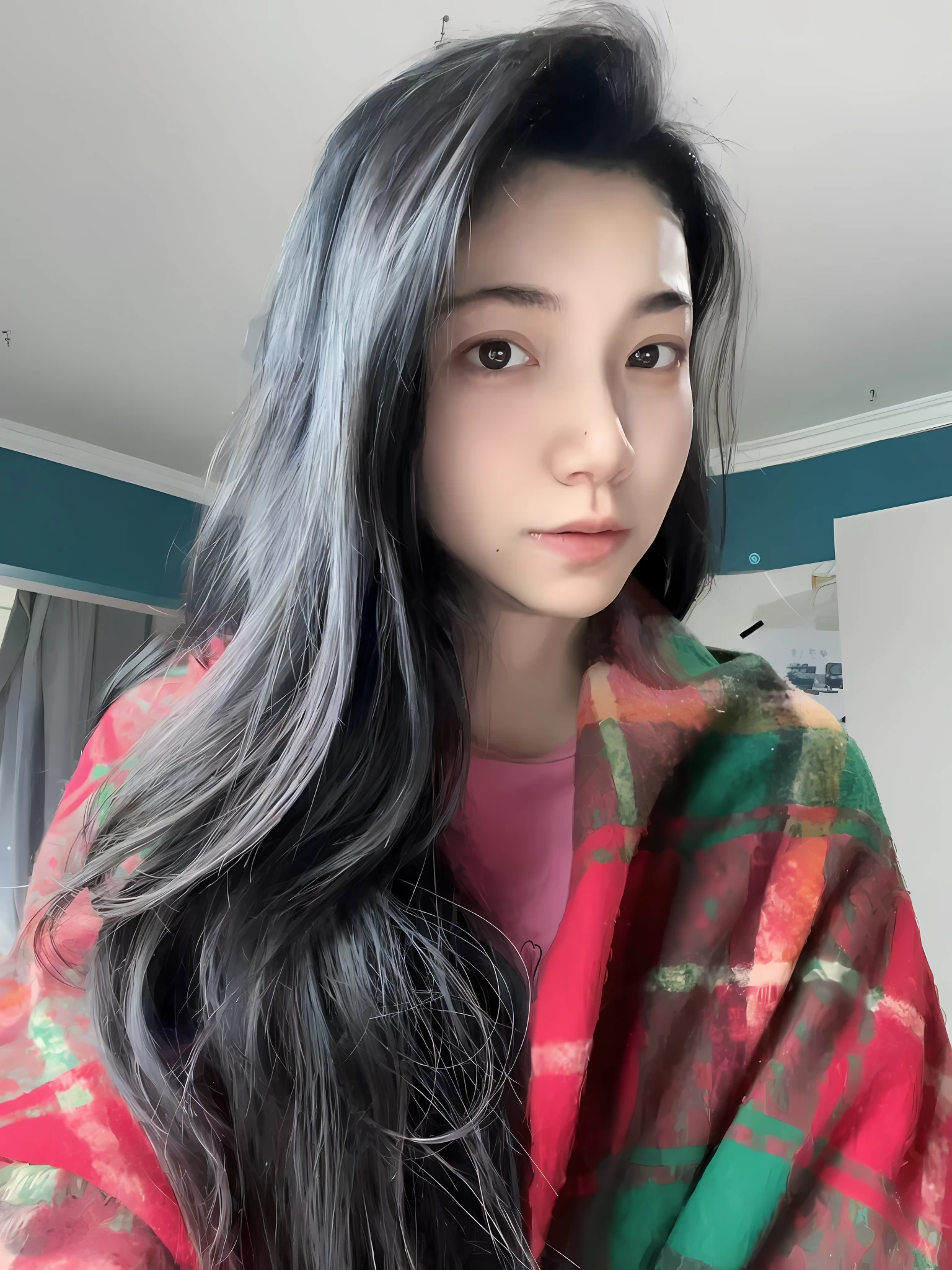 best quality,high res,1girl, solo, blurry, blurry background, blurry foreground, depth of field, motion blur, photo \(medium\), focused, red dress, dress, 3d, 1girl, photo background, breasts, looking at viewer, cosplay photo, chromatic aberration, white hair,(orange eyes:0.1),expressionless,tsurime,side ponytail,medium breasts,