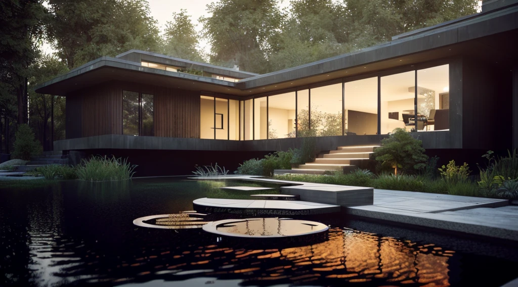 a close up of a house with a pond and steps, day lights, unreal engine realistic render, architectural visualization, in the art style of filip hodas, lumion render, unreal engine highly rendered, photo-realistic unreal engine, architecture render, highly realistic unreal engine, rendered in unreal engine 4k hq