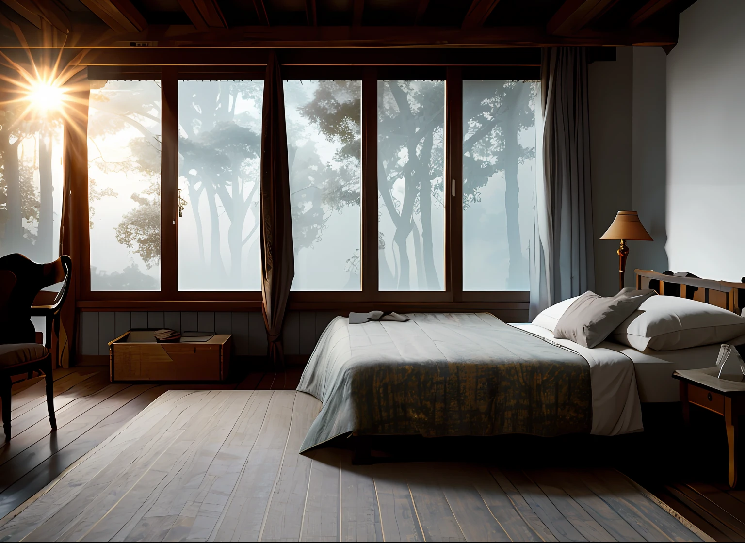 Photo realistic. 4k. Beautiful bedroom