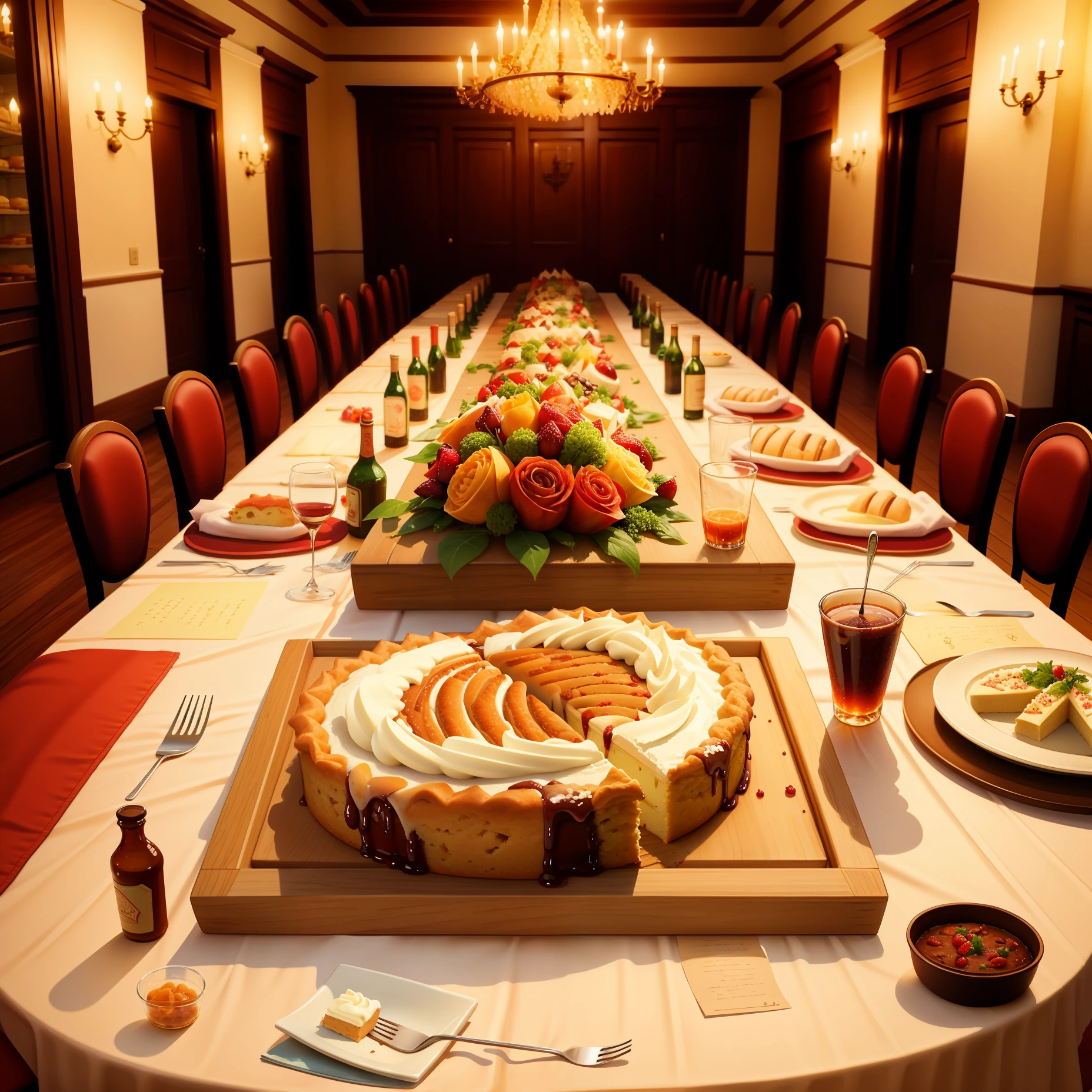 Photo realistic long table full of cakes and pies
