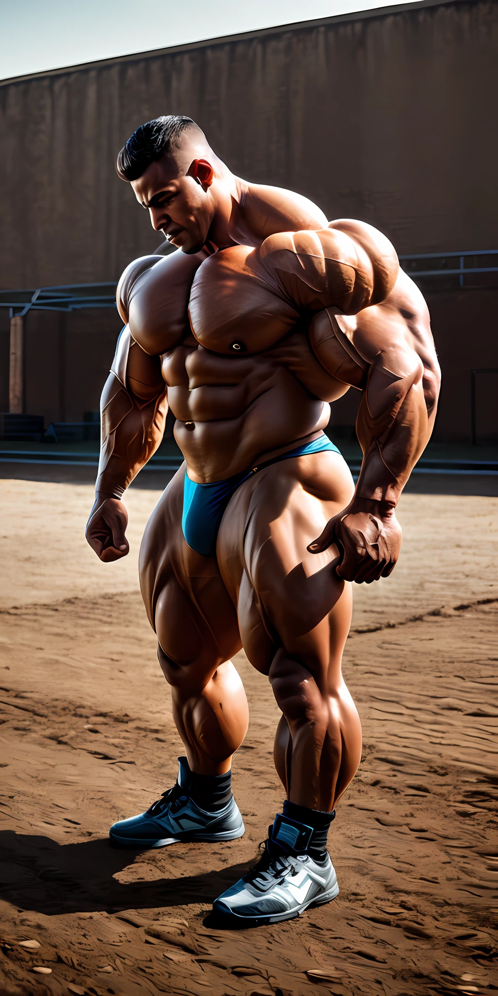 a chicken humanoid bodybuilder (( super strong )), masterpiece, best quality, ultra-detailed, ground, gym background, shadows, contrast, clear sky, analog style (look at viewer:1.2) (skin texture) (film grain:1.3), ultra-high resolution, octane render, 16k