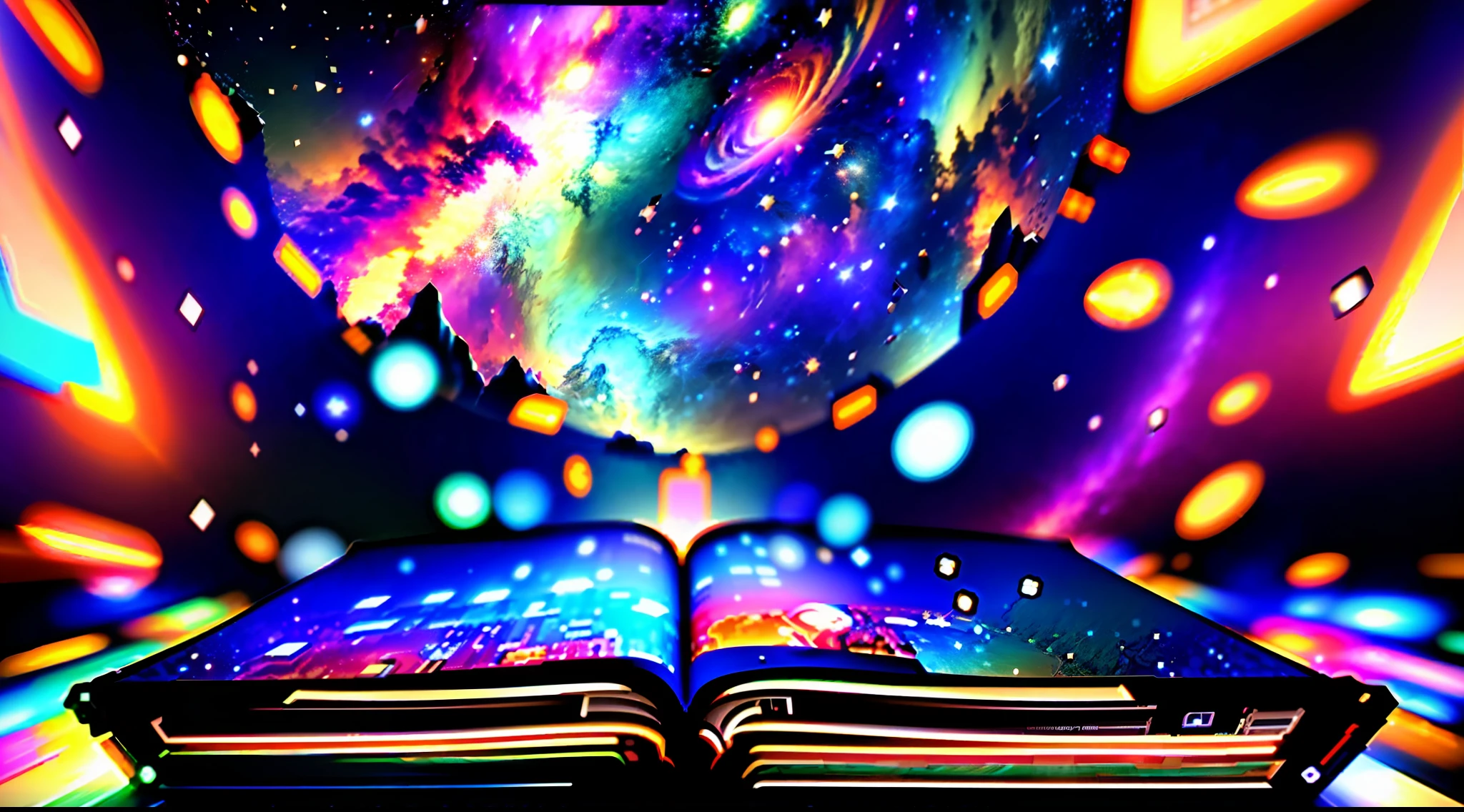Open book with universe in background wince, longeyeclashes, anaglyph, atmospheric perspective, concept art, 8k, super detail, ccurate, best quality, super detail --16:9
