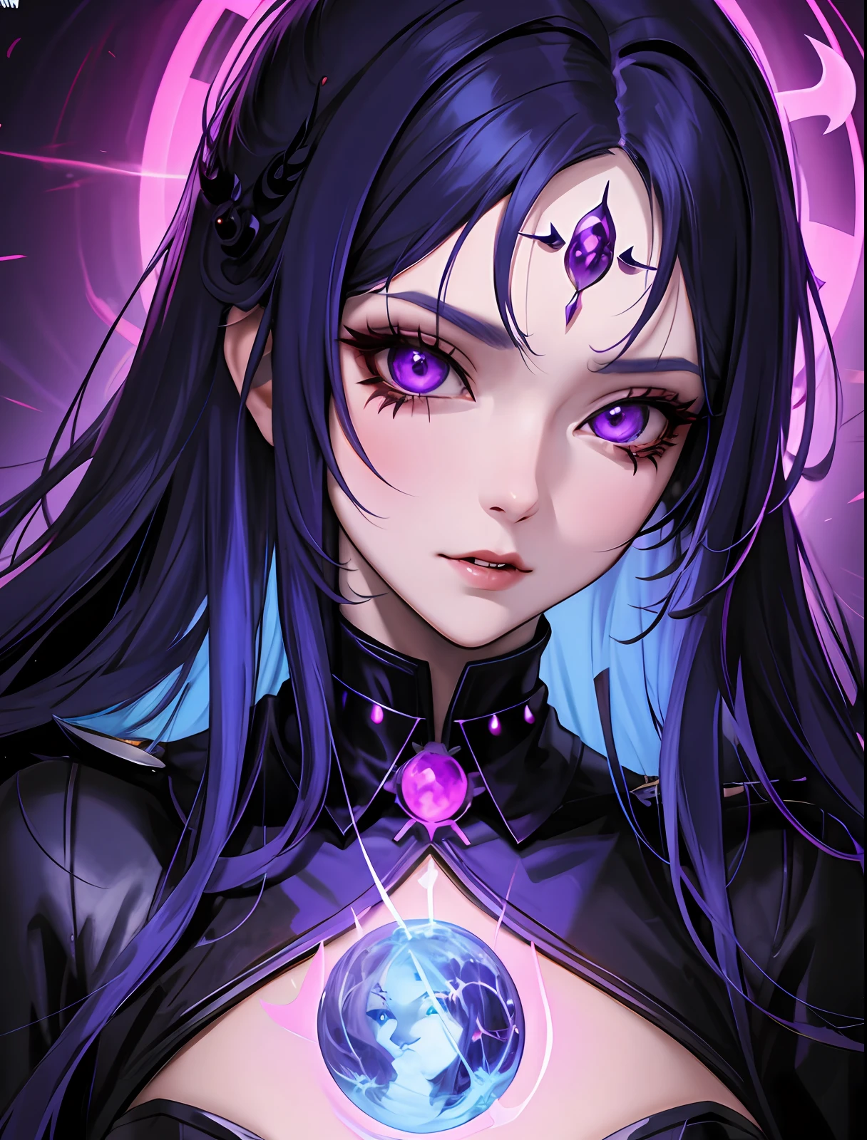 ((pov)), goddess of the apocalypse, cosmic terror, absolute evil, long greasy hair, blu hair, cute evil waifu, purples eyes, random art, ((ultra-detailed face, cinematic, ultra-detailed, concept art, 4d illustration, 16k))