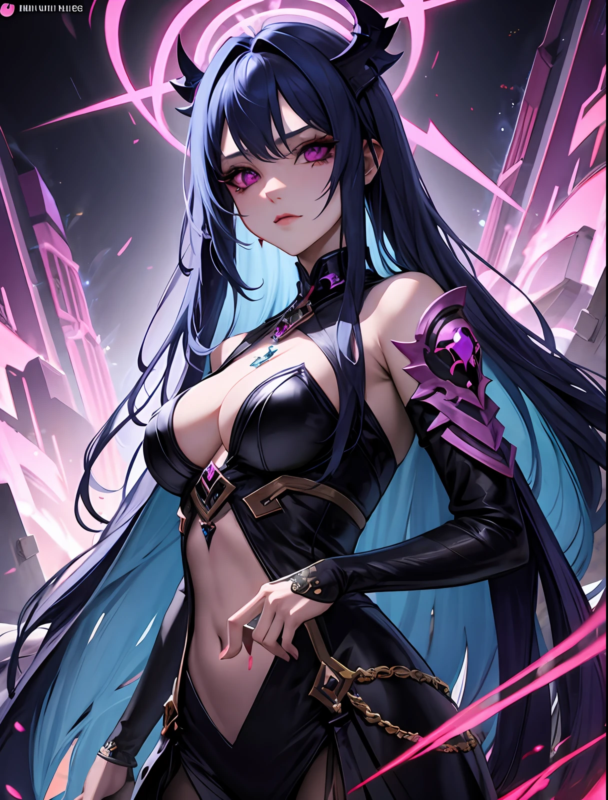 ((pov)), goddess of the apocalypse, cosmic terror, absolute evil, long greasy hair, blu hair, cute evil waifu, purples eyes, random art, ((ultra-detailed face, cinematic, ultra-detailed, concept art, 4d illustration, 16k))