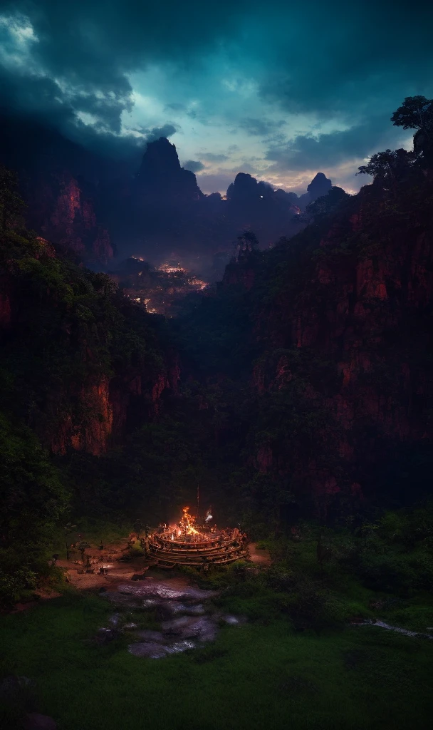 ultra realistic photography, perfectly centered upper middle shot of Aloy from the zero dawn horizon, creatures from the zero dawn horizon jungle cliffs in the background, sitting cross-legged making tapioca, looking at Indian on horseback next door, fashion pose, extremely detailed eyes, detailed symmetrical realistic face, extremely detailed natural texture, detailed fuzz detailed peach, messy hair,  masterpiece, absurdists, award-winning photo by lee jeffries, nikon d850 film stock photograph, Kodak Portra 400 Camera F1.6 Lens, Depth of Field, Houses in the background, Pasturing horses, Extremely Detailed, Incredible, Fine Details, Rich Colors, Hyper Realistic Texture, Dramatic Lighting, UnrealEngine, Trending On ArtStation, CineStill 800 Tungsten, Realistic Photo, RAW Photo, TanvirTamim, High Quality, Highres, Sharp Focus,  Extremely Detailed, Cinematic Lighting, 8K UHD, High Definition, Cinematic, Neoprene, Behance Contest Winner, Unsplash Featured, CGSeteration, Unreal Engine 5, Ultra Sharp Focus