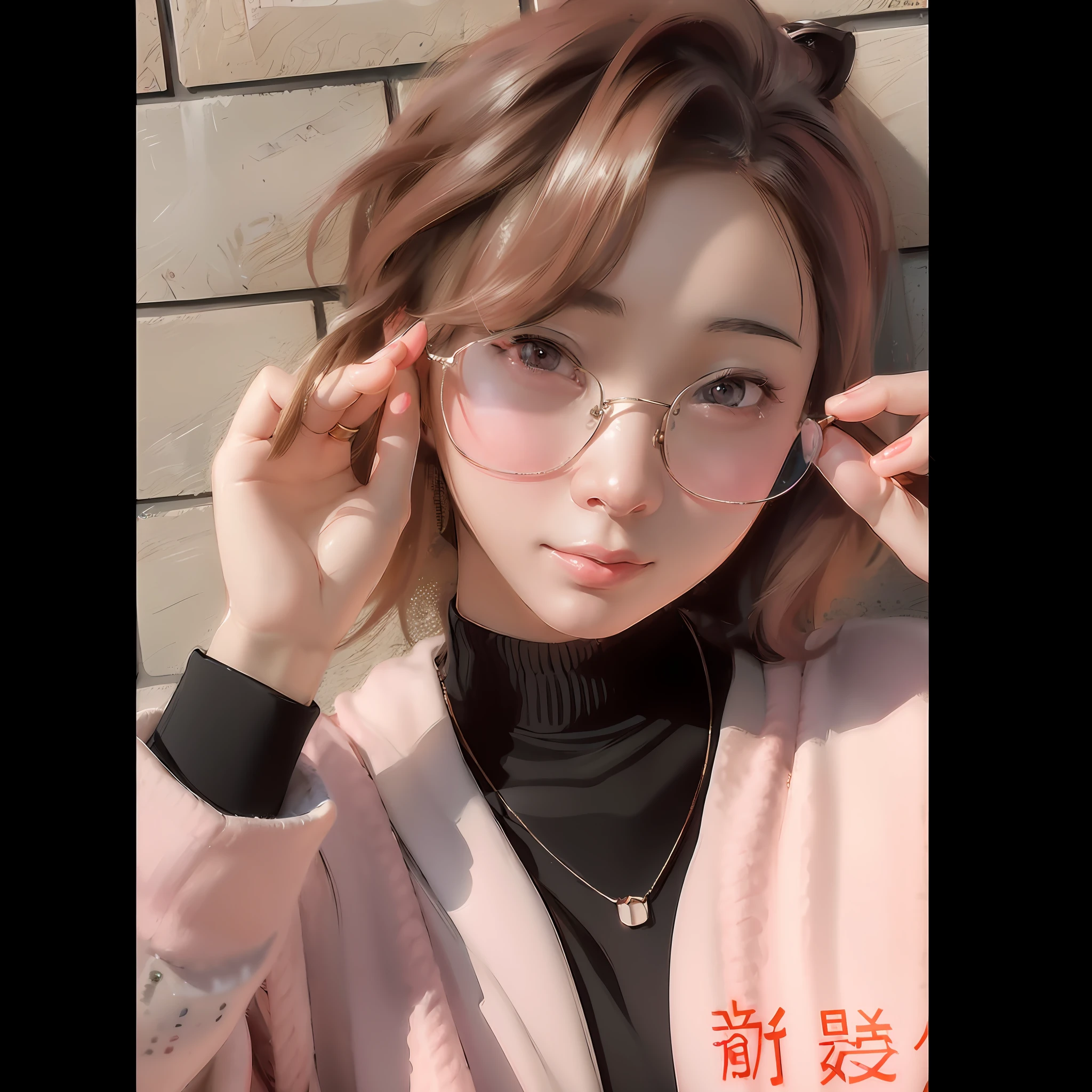 a close up of a person wearing glasses and a pink jacket, 🤤 girl portrait, kawaii realistic portrait, photorealistic!!!!!!! art style, realistic anime 3 d style, artwork in the style of guweiz, anime realism style, realistic. cheng yi, realistic cute girl painting, realistic anime artstyle, realistic anime art style, lofi portrait, realism artstyle