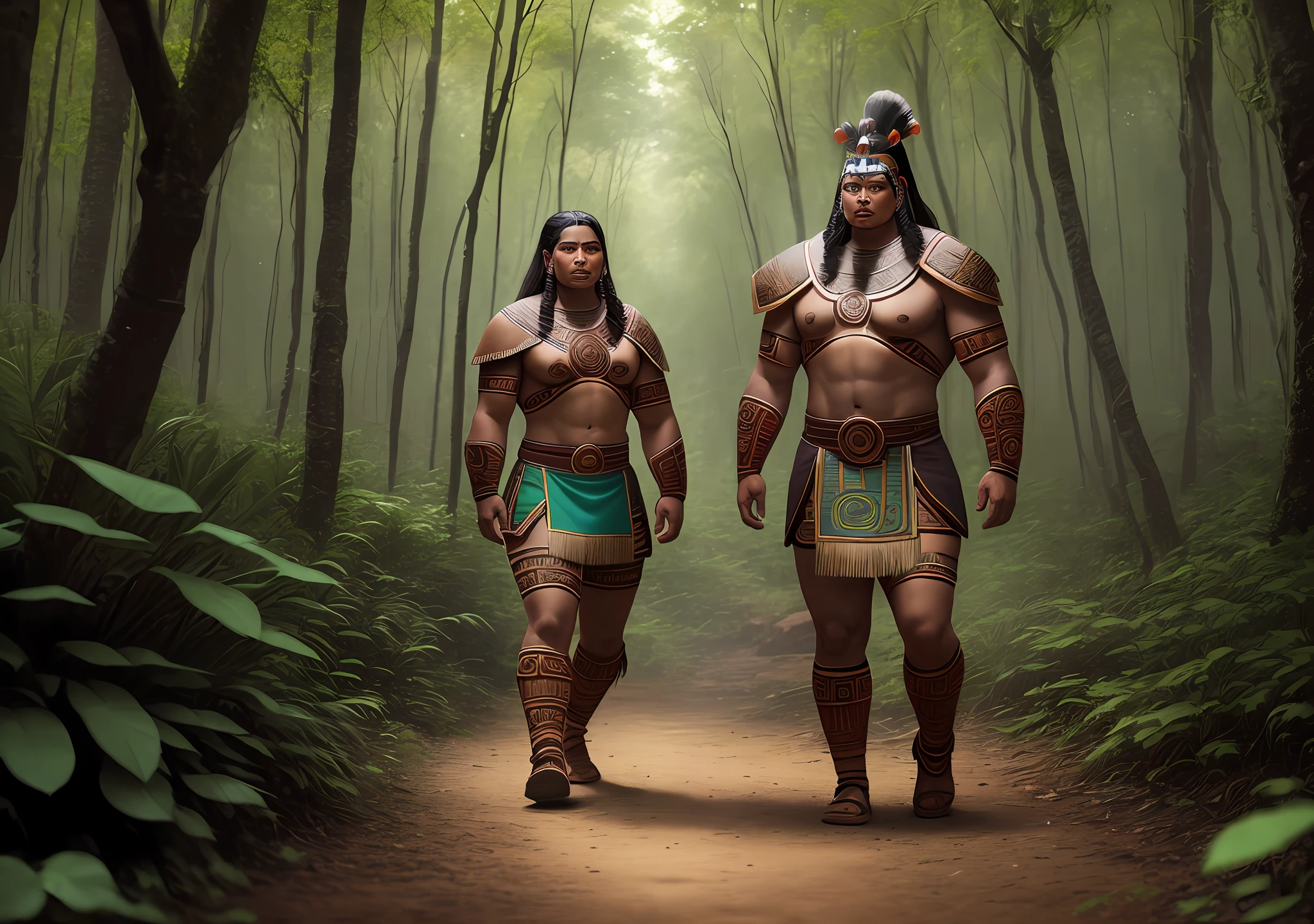 Mayan warrior, full body image, in the middle of the forest, 8k image quality, comic book