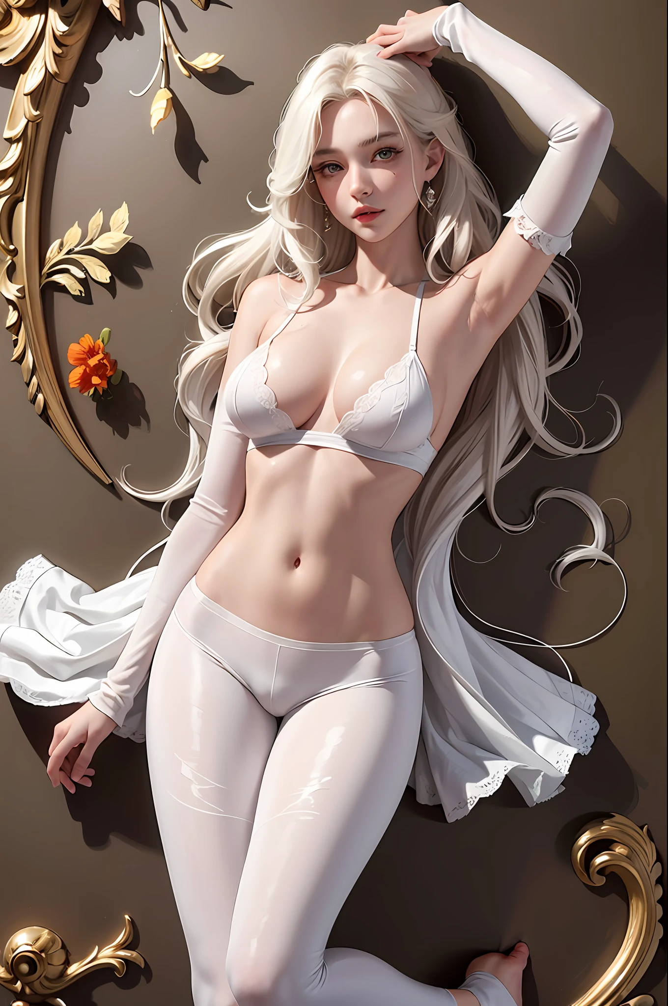 (hyperrealistic), (illustration), (high resolution), (8K), (extremely detailed), (best illustration), (beautiful detailed eyes), (best quality), (ultra-detailed), (masterpiece), (wallpaper), (detailed face), solo 1 girl, white wavy hair, korean, heterochromic eyes, small moles under the eyes, loose white shirt, yoga pants, big breasts, long legs, tight abs, camel toes, dynamic pose