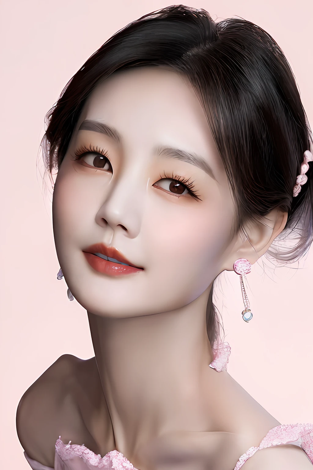 A sexy and charming Korean woman, elegant and intellectual, confident and generous, exquisite and beautiful face, delicate collarbone, charming shoulders, pink lips, white Korean puff sleeves square neck slim short shirt with high-waist light-colored jeans set, full body photo, body facing forward, absolutely beautiful and delicate face, pink lips, fragrant shoulders slightly exposed, chest looming, focus on the face, seductive and delicate collarbone, ultra-high resolution, skin supple and smooth, very realistic details, simple background, ultra-high definition, outstanding details, 8K, face blushing, Seductive collarbone, sexy shoulders
