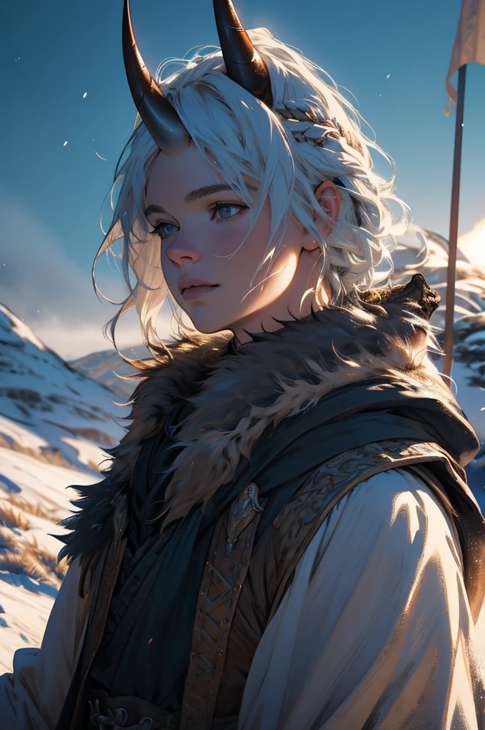 young with horn Game of thrones style, fantasy, perfect lighting, night, masterpiece, best quality, high resolution, realistic